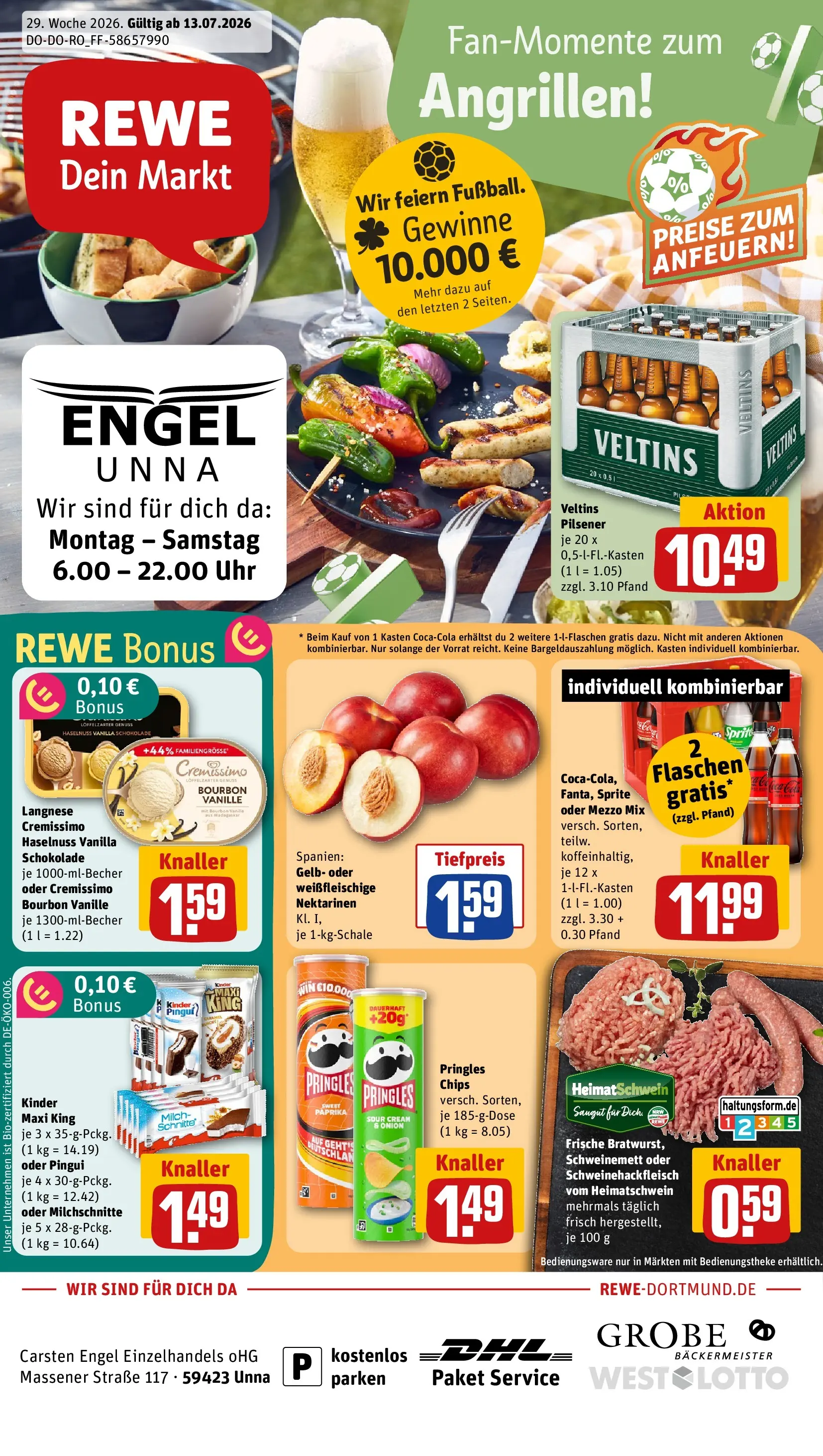 REWE Prospekt ab 13.07.2026 zum Blättern » Angebote | Seite: 1 | Produkte: Langnese, Schokolade, Uhr, Veltins