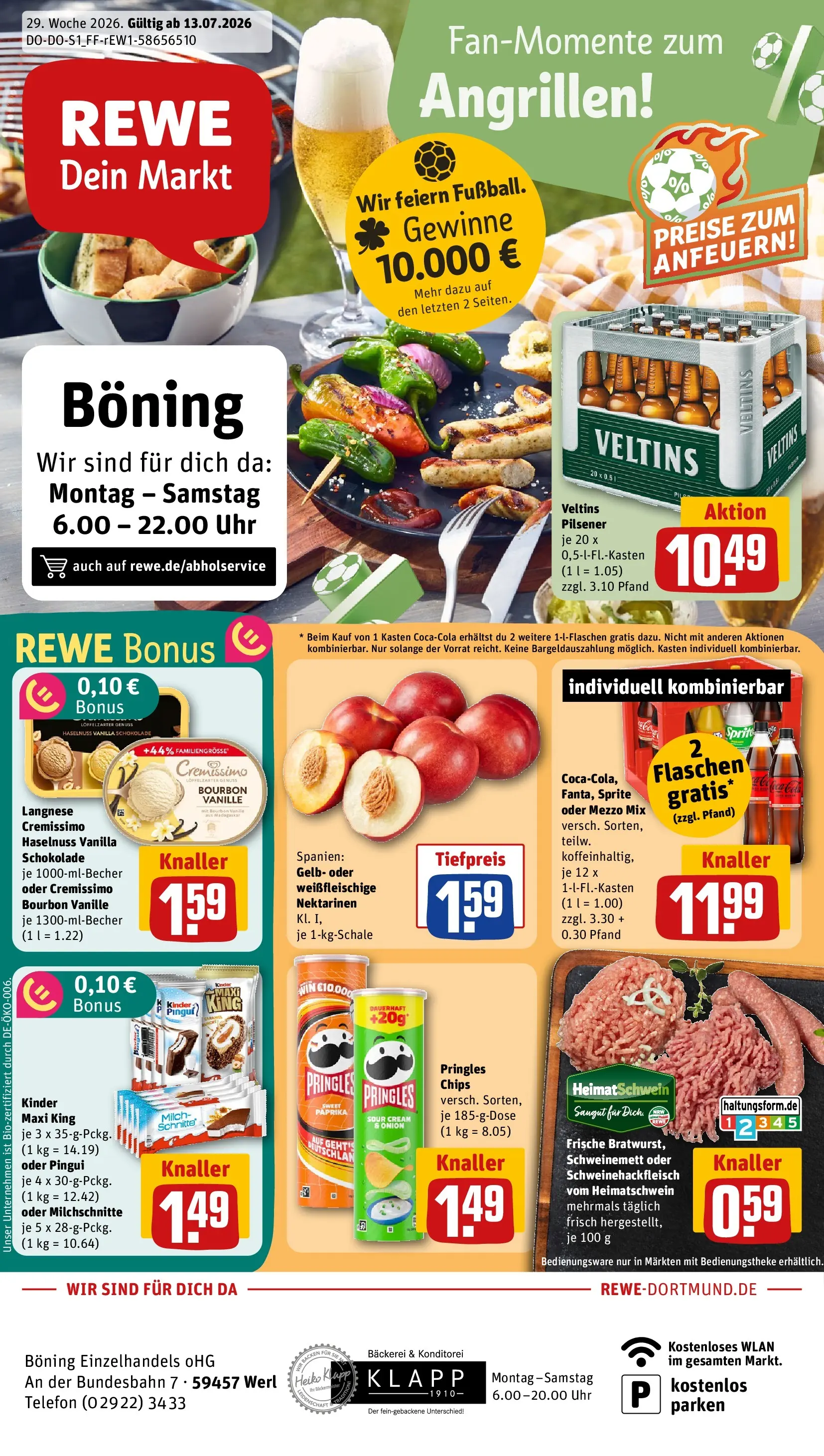 REWE Prospekt ab 13.07.2026 zum Blättern » Angebote | Seite: 1 | Produkte: Bäckerei, Pringles, Bourbon, Telefon