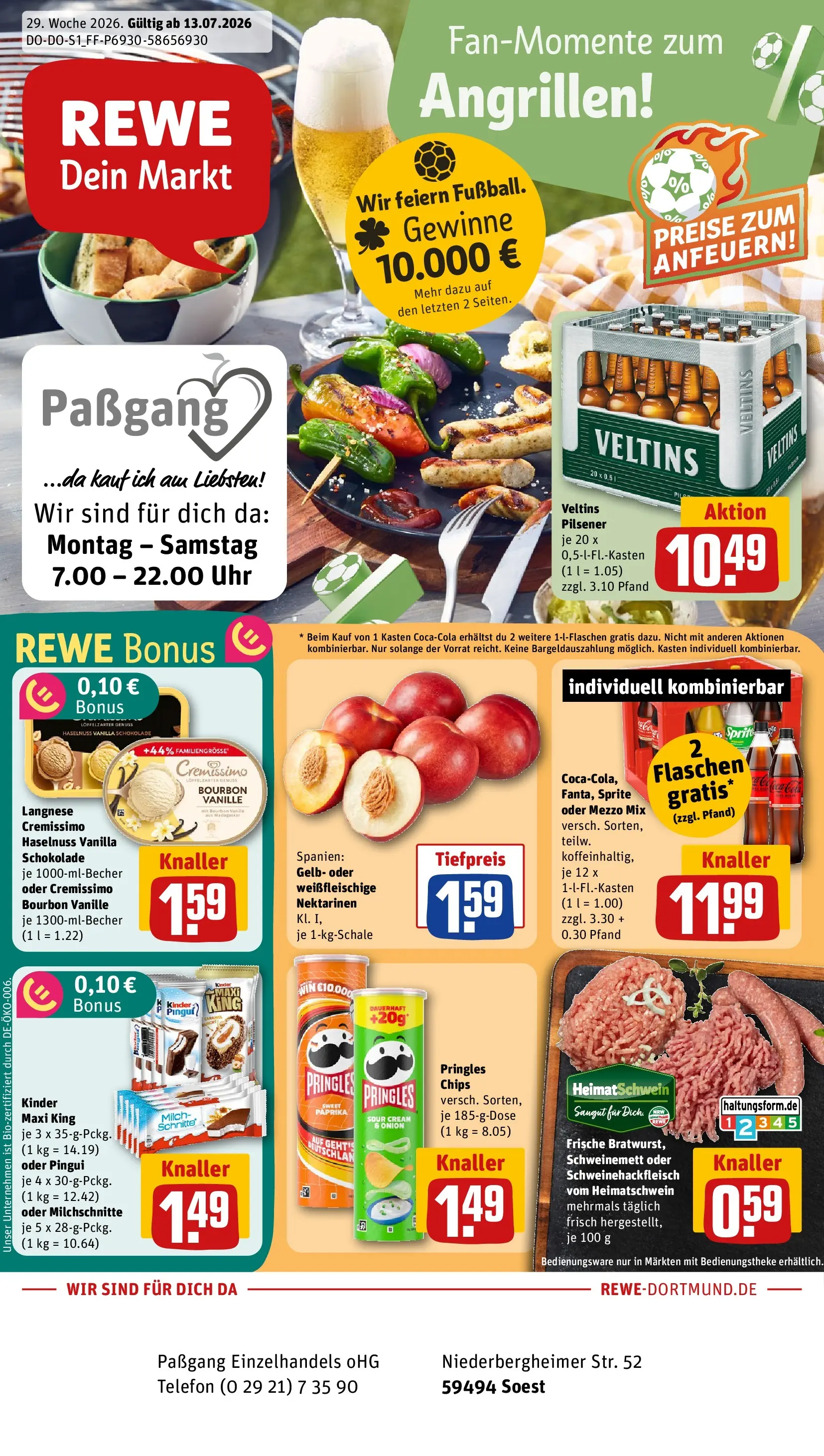 REWE Prospekt ab 13.07.2026 zum Blättern » Angebote | Seite: 1 | Produkte: Langnese, Oder mezzo mix, Telefon, Uhr