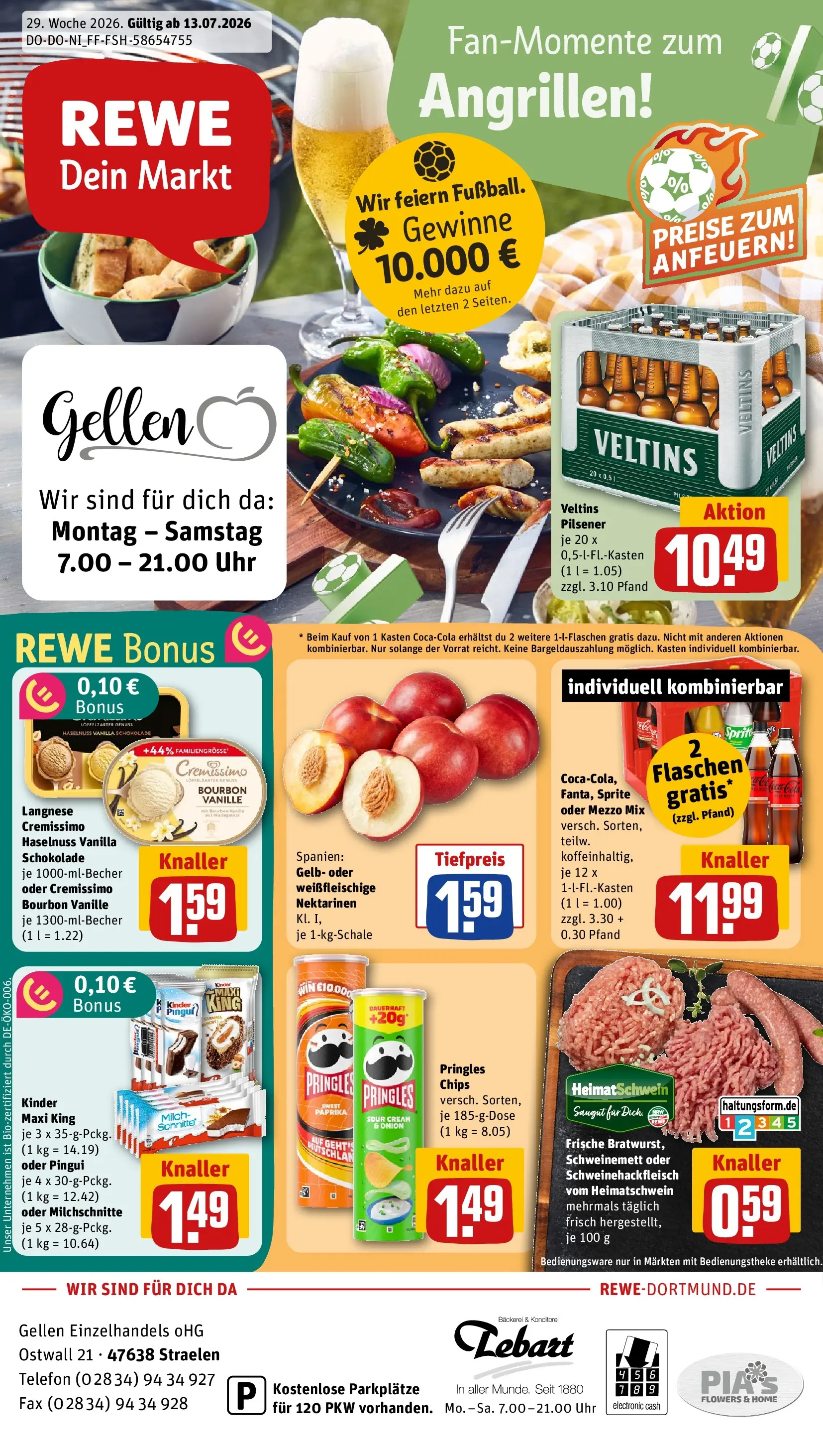 REWE Prospekt ab 13.07.2026 zum Blättern » Angebote | Seite: 1 | Produkte: Mezzo mix, Nektarinen, Telefon, Veltins