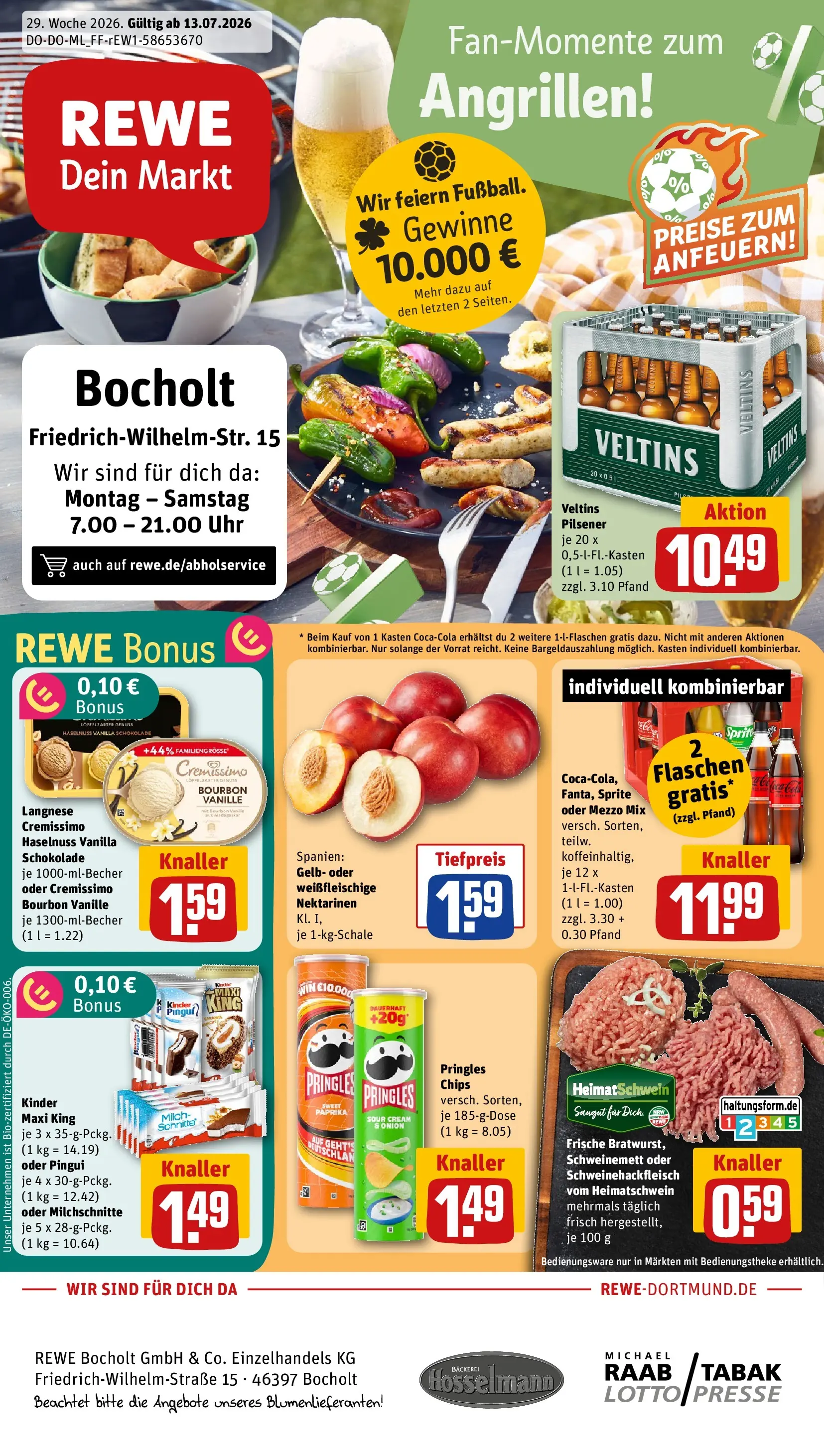 REWE Prospekt ab 13.07.2026 zum Blättern » Angebote | Seite: 1 | Produkte: Cremissimo, Schokolade, Oder mezzo mix, Veltins