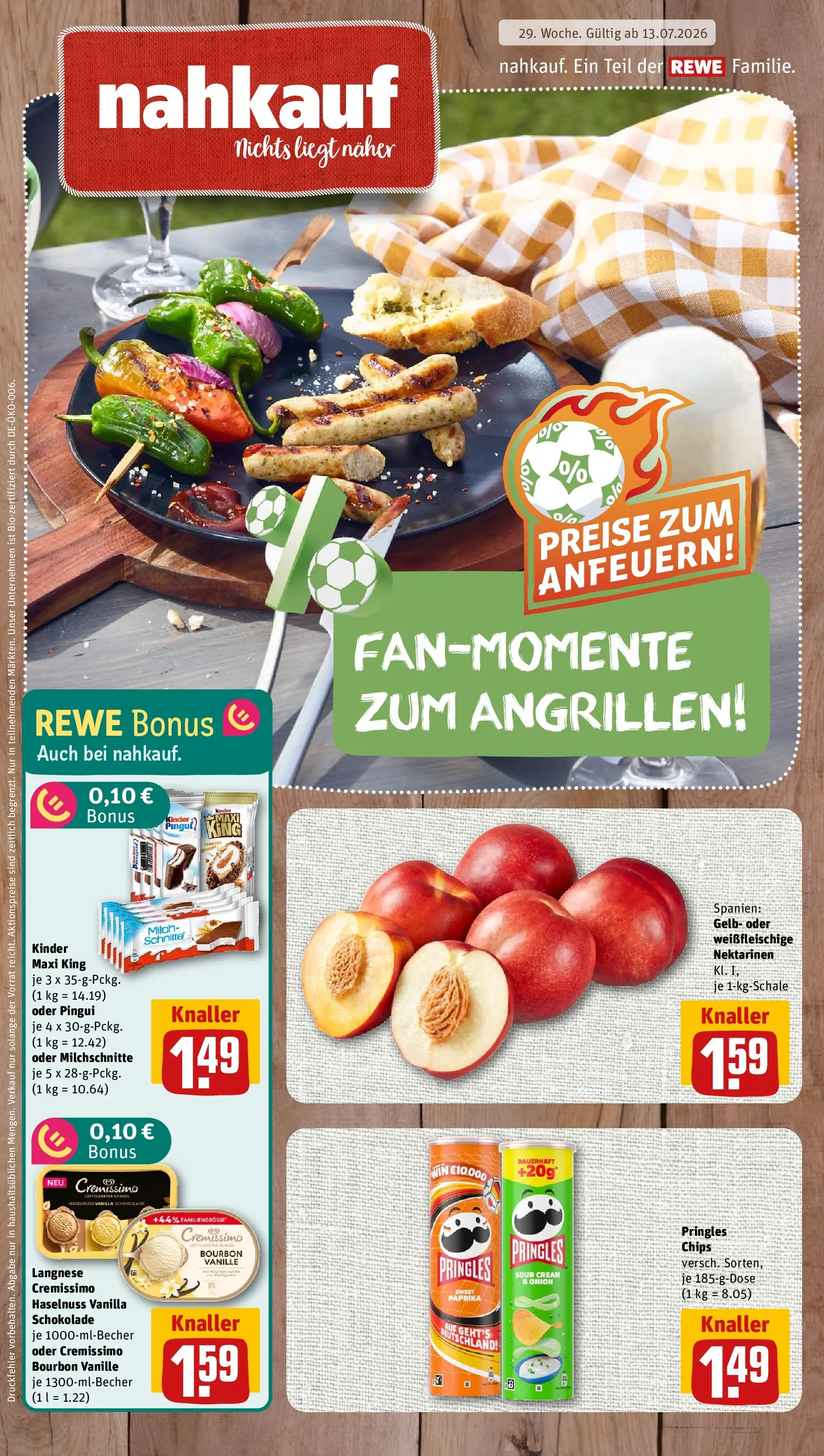 REWE Prospekt ab 13.07.2026 zum Blättern » Angebote | Seite: 1 | Produkte: Milch, Schokolade, Bourbon, Chips