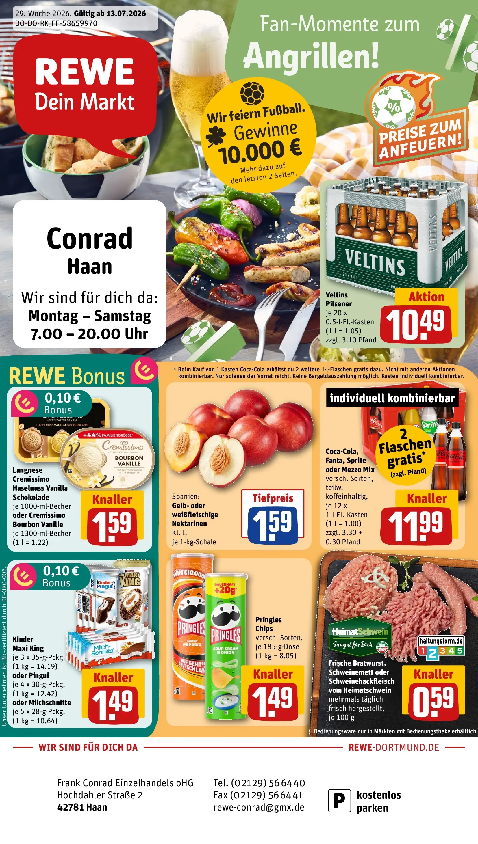 REWE Prospekt ab 13.07.2026 zum Blättern » Angebote | Seite: 1 | Produkte: Mezzo mix, Milch, Nektarinen, Uhr