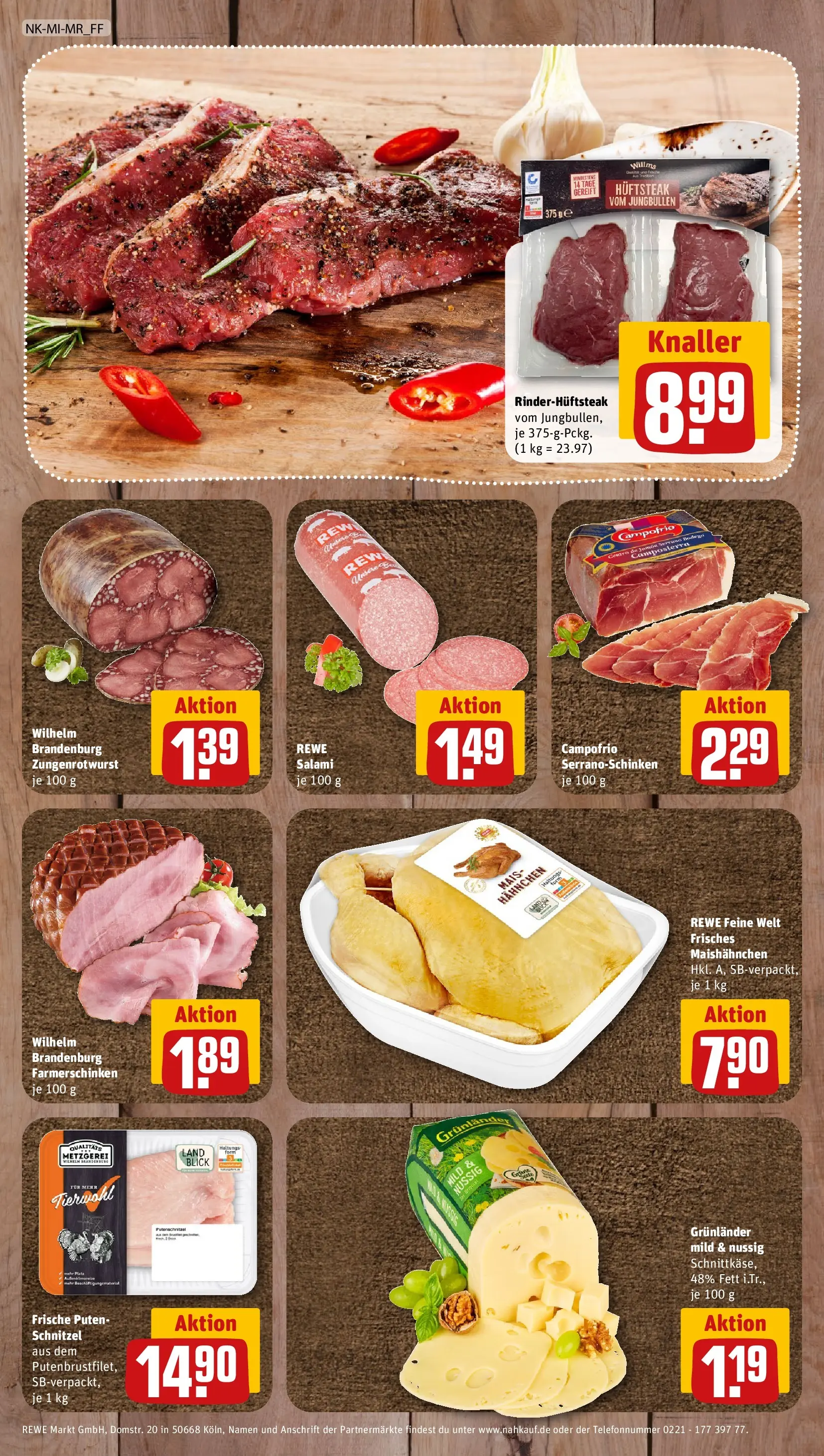 REWE Prospekt ab 13.07.2026 zum Blättern » Angebote | Seite: 8 | Produkte: Hahnchen, Grunlander, Putenschnitzel, Salami