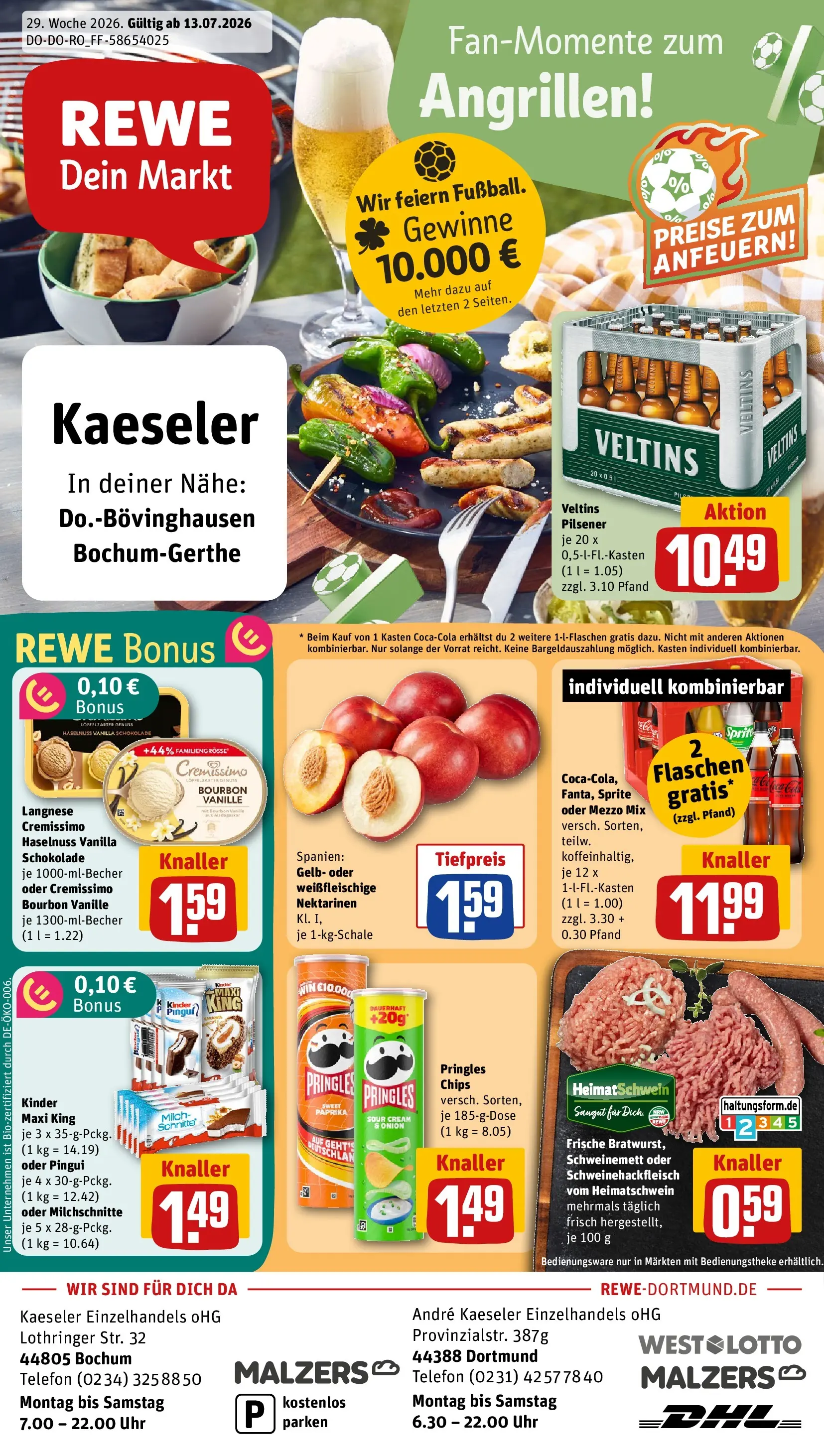 REWE Prospekt ab 13.07.2026 zum Blättern » Angebote | Seite: 1 | Produkte: Cremissimo, Nektarinen, Telefon, Veltins