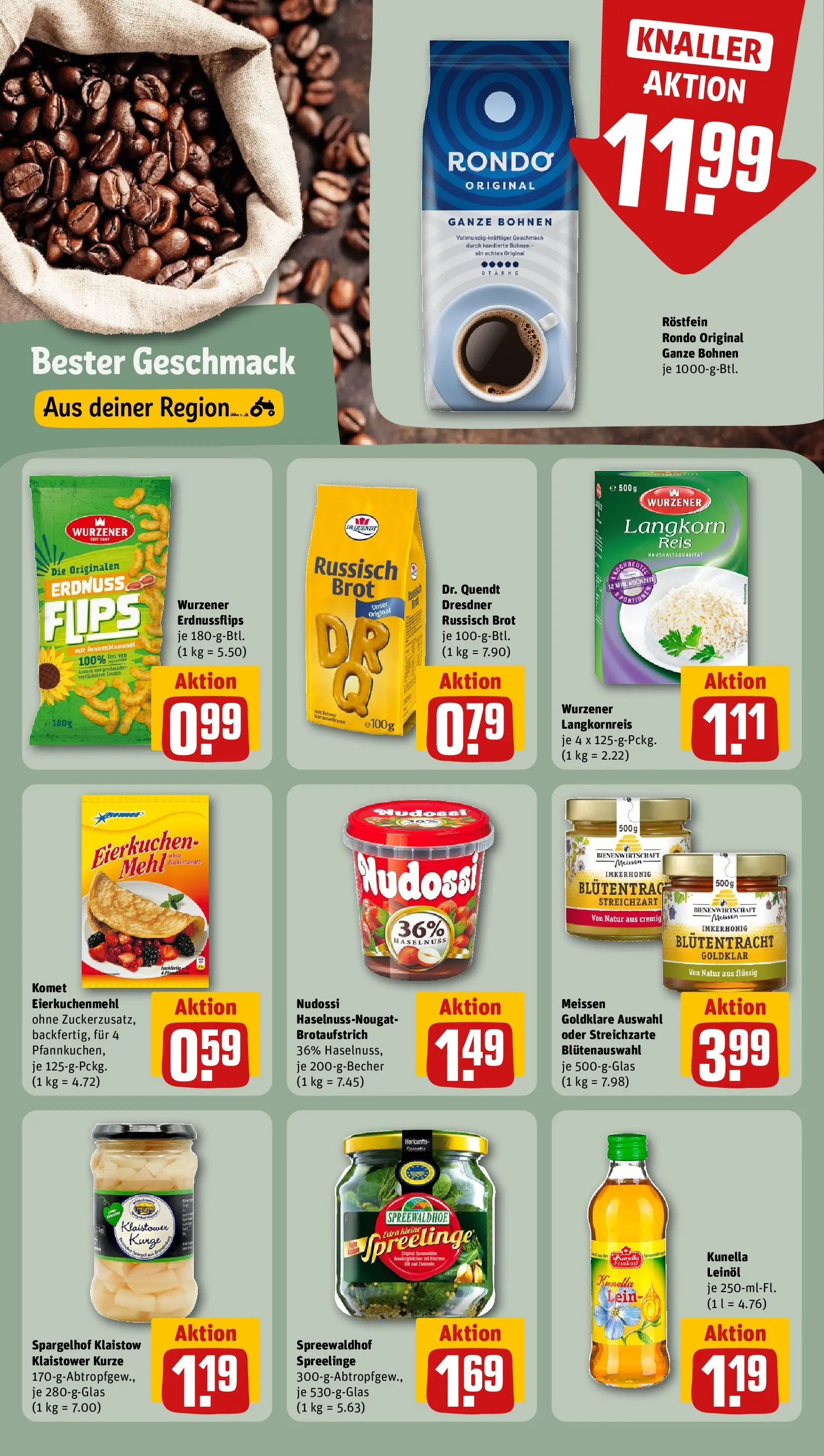REWE Prospekt ab 13.07.2026 zum Blättern » Angebote | Seite: 14 | Produkte: Mehl, Leinöl, Brot, Reis