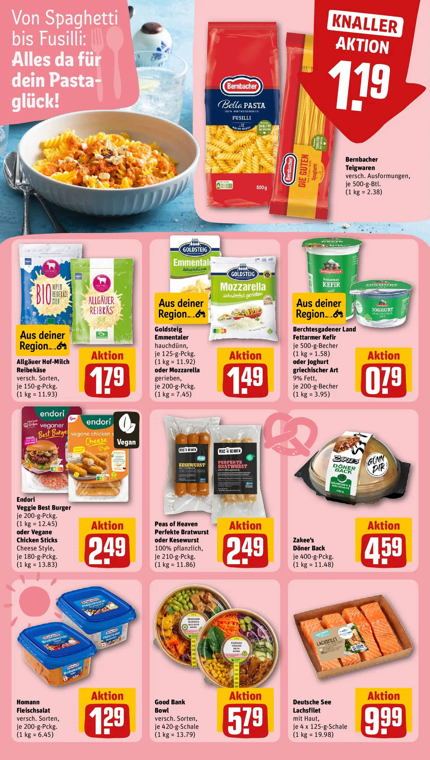 REWE Prospekt ab 12.07.2026 zum Blättern » Angebote | Seite: 14 | Produkte: Hahnchen, Kefir, Pasta, Reibekase