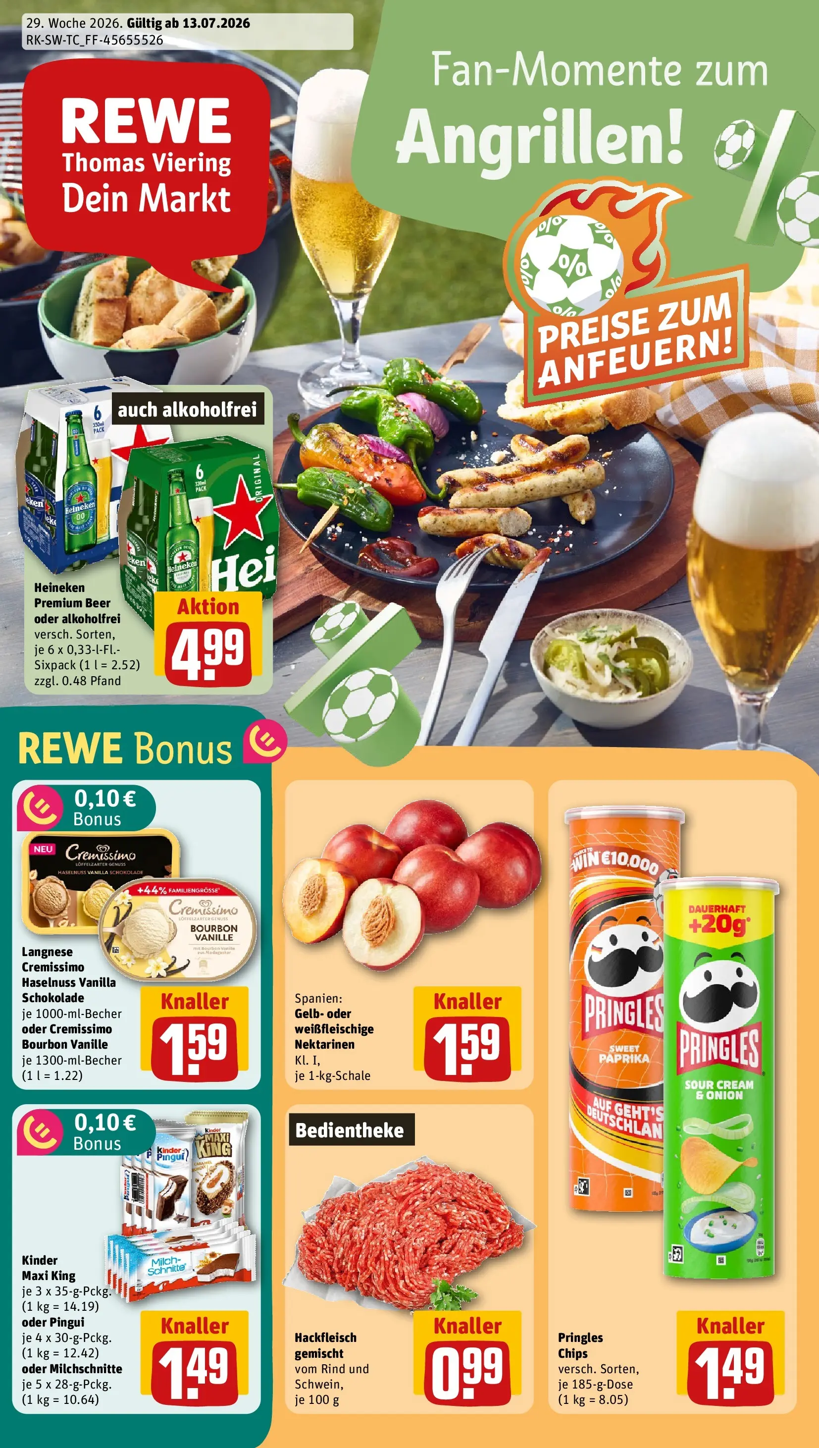 REWE Prospekt ab 13.07.2026 zum Blättern » Angebote | Seite: 1 | Produkte: Milch, Paprika, Bourbon, Chips