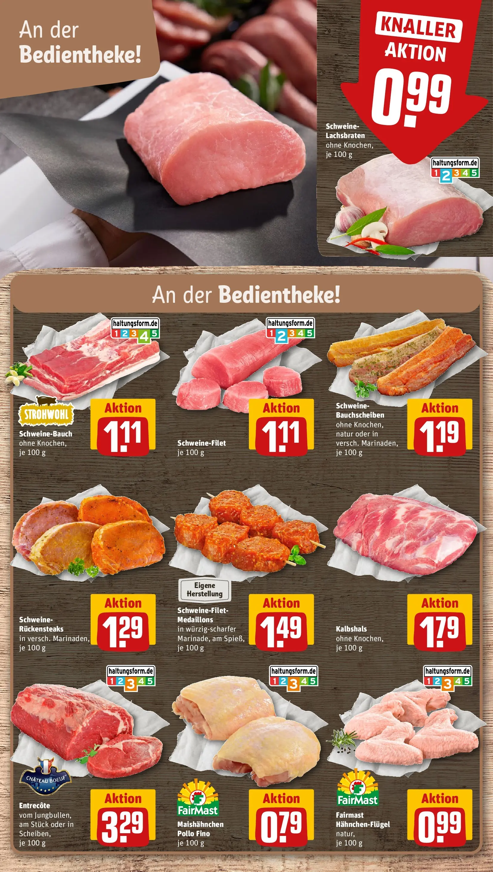 REWE Prospekt ab 13.07.2026 zum Blättern » Angebote | Seite: 8 | Produkte: Schweinebauch, Entrecote, Schweinefilet