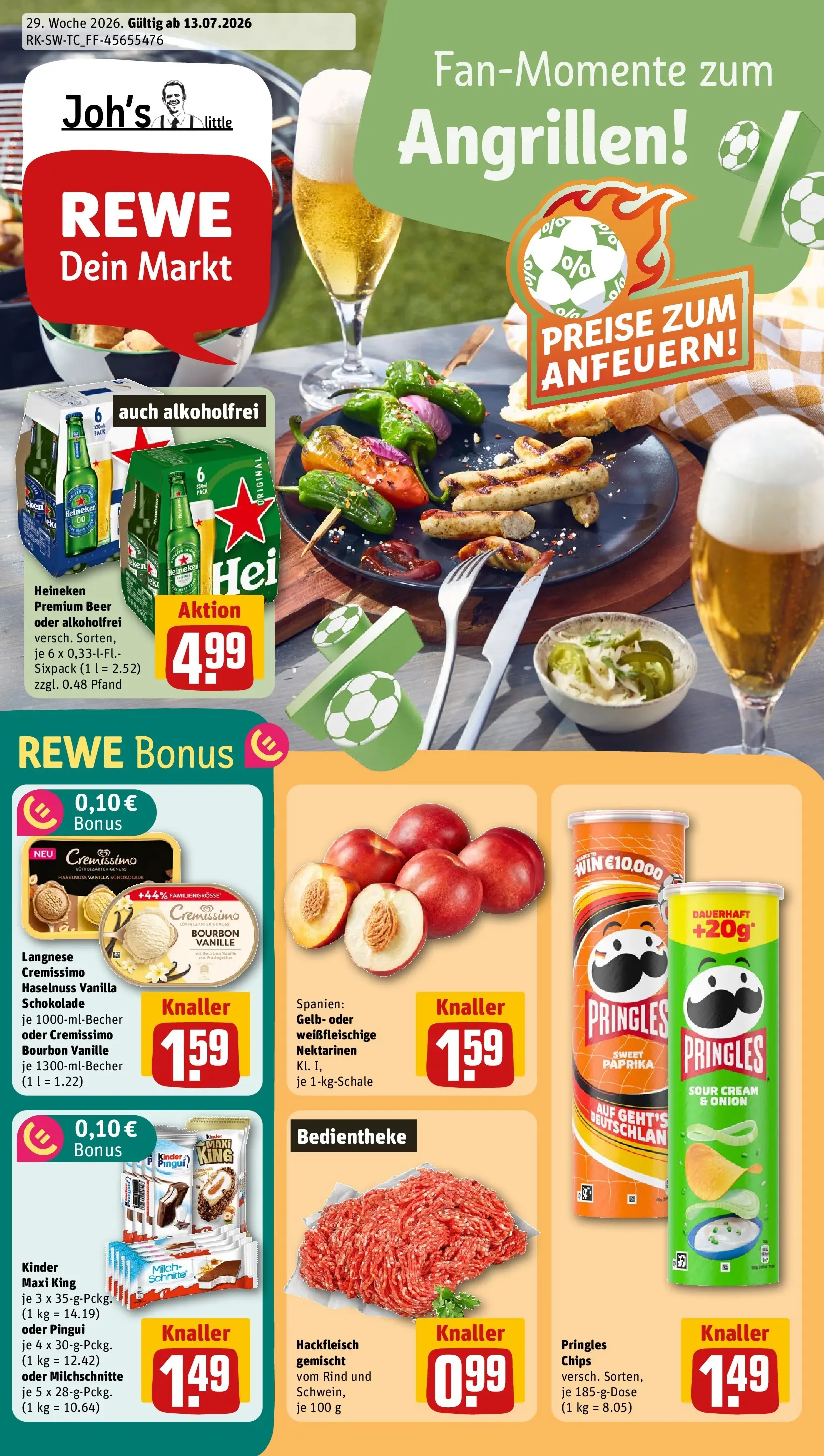 REWE Prospekt ab 13.07.2026 zum Blättern » Angebote | Seite: 1 | Produkte: Langnese cremissimo, Cremissimo, Schokolade, Hackfleisch