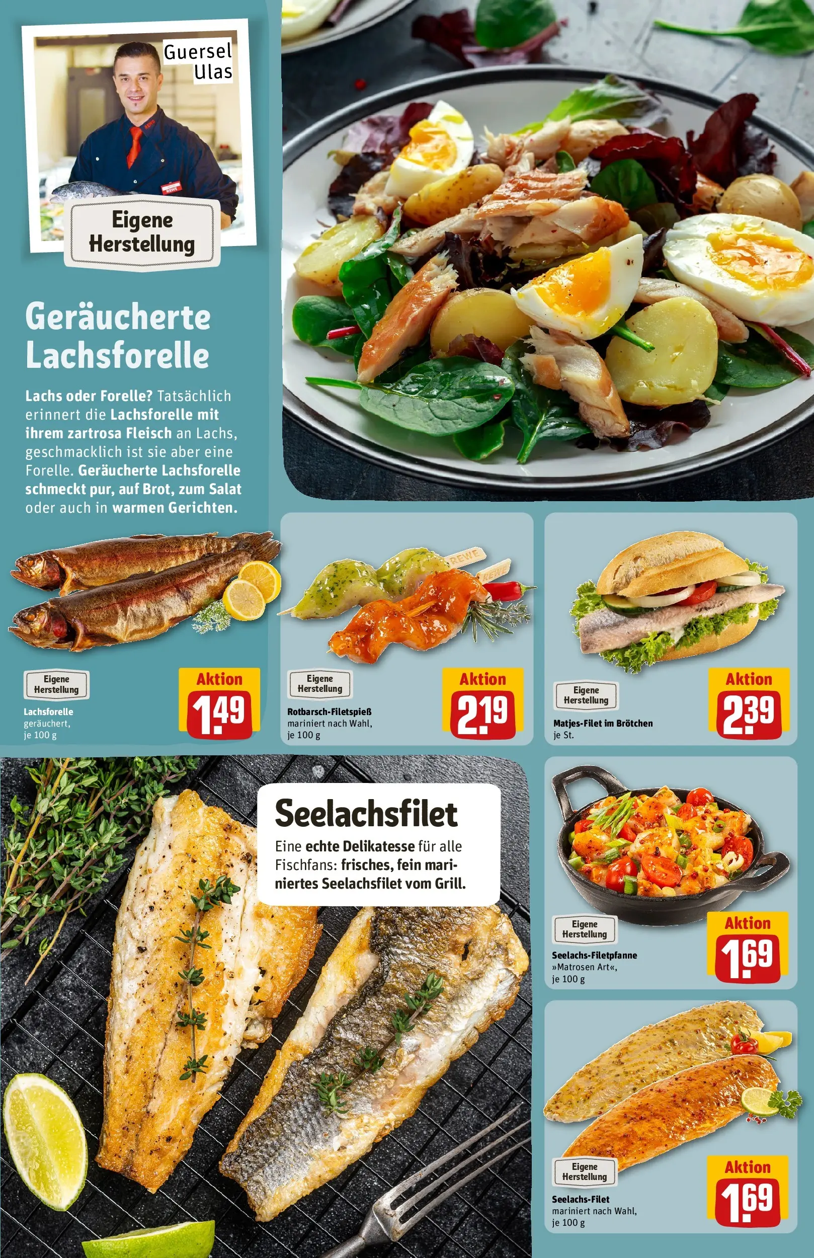 REWE Prospekt ab 13.07.2026 zum Blättern » Angebote | Seite: 12 | Produkte: Lachs, Fleisch, Salat
