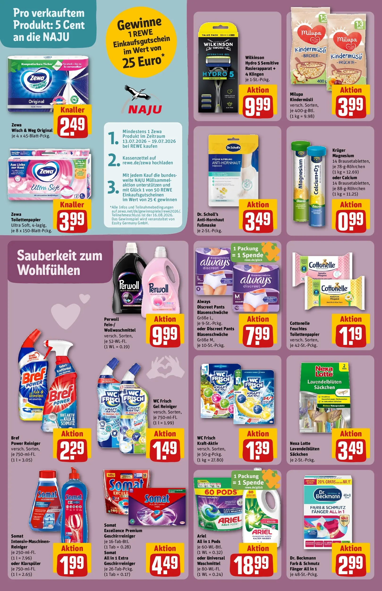 REWE Prospekt ab 13.07.2026 zum Blättern » Angebote | Seite: 26 | Produkte: Ariel, Peeling, Wasser, Waschmittel
