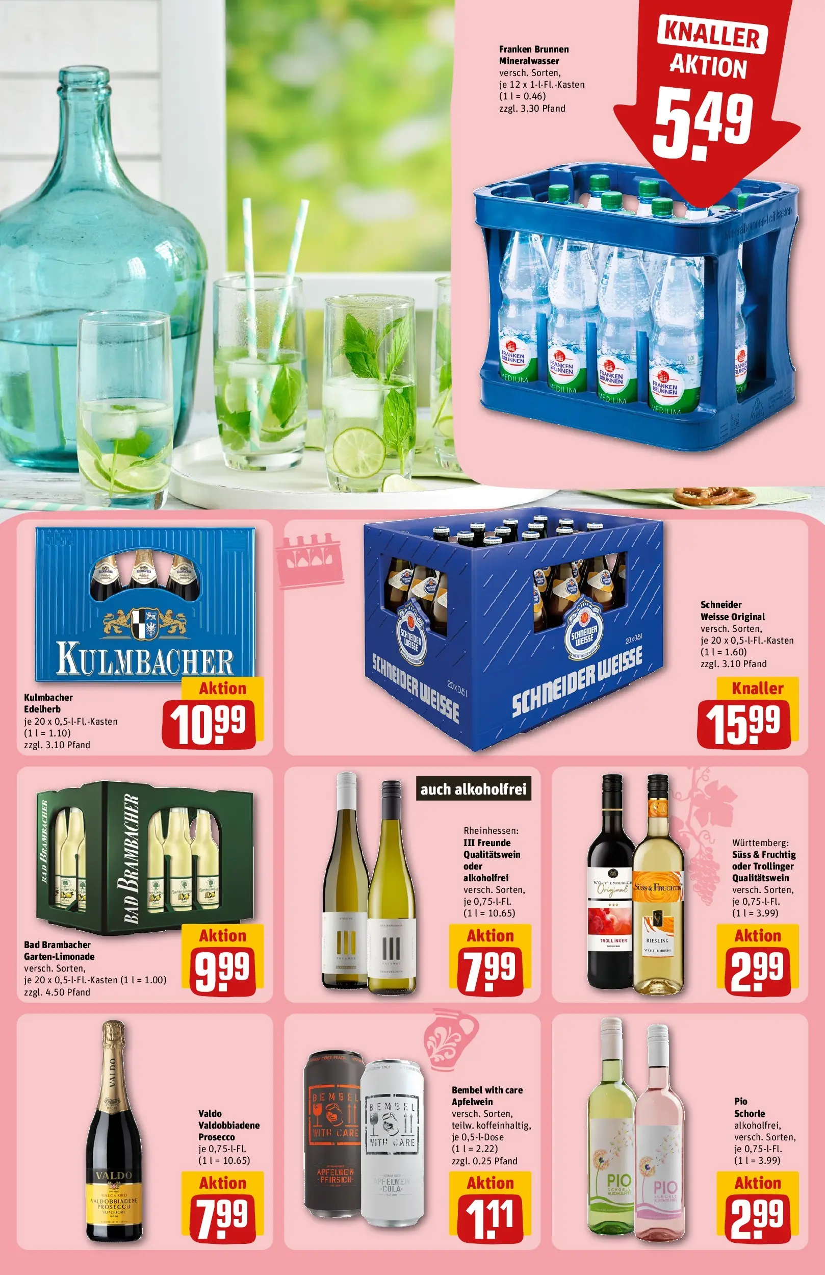 REWE Prospekt ab 13.07.2026 zum Blättern » Angebote | Seite: 19 | Produkte: Bad, Mineralwasser, Prosecco, Pfirsich