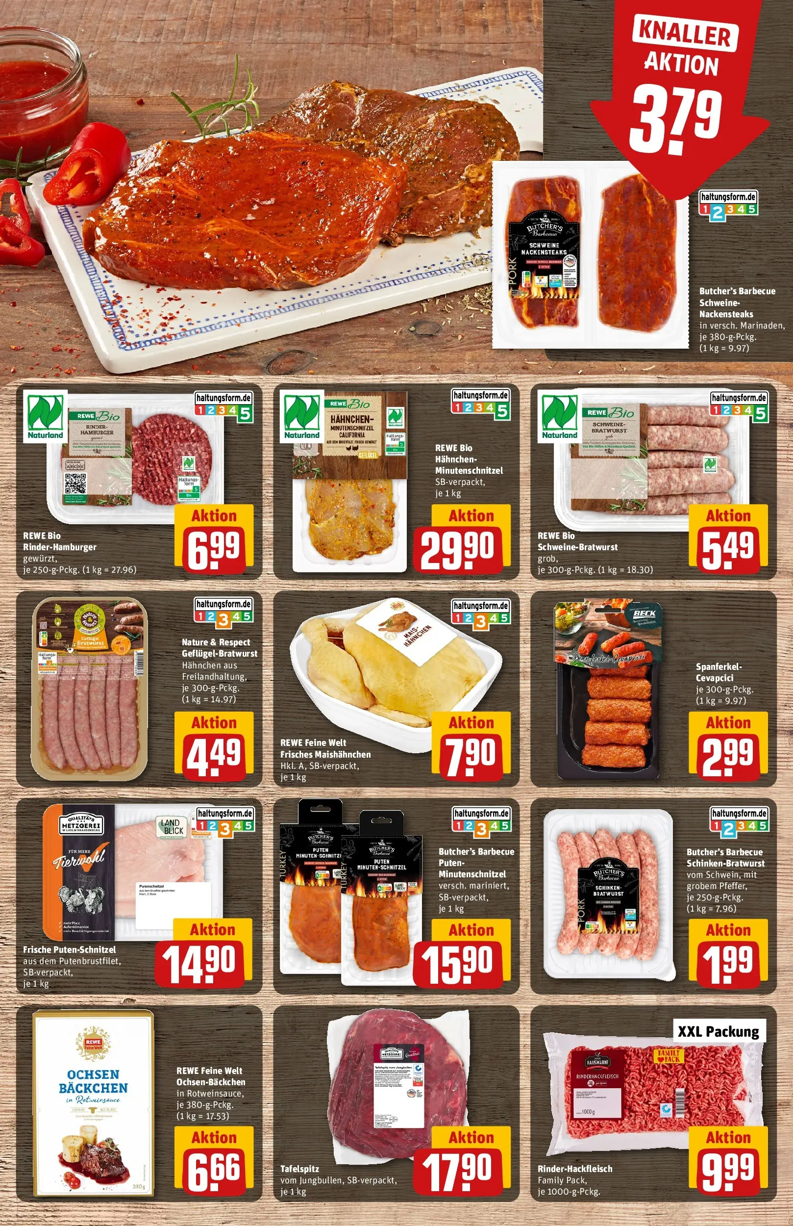 REWE Prospekt ab 13.07.2026 zum Blättern » Angebote | Seite: 9 | Produkte: Hahnchen, Cevapcici, Putenschnitzel, Schinken