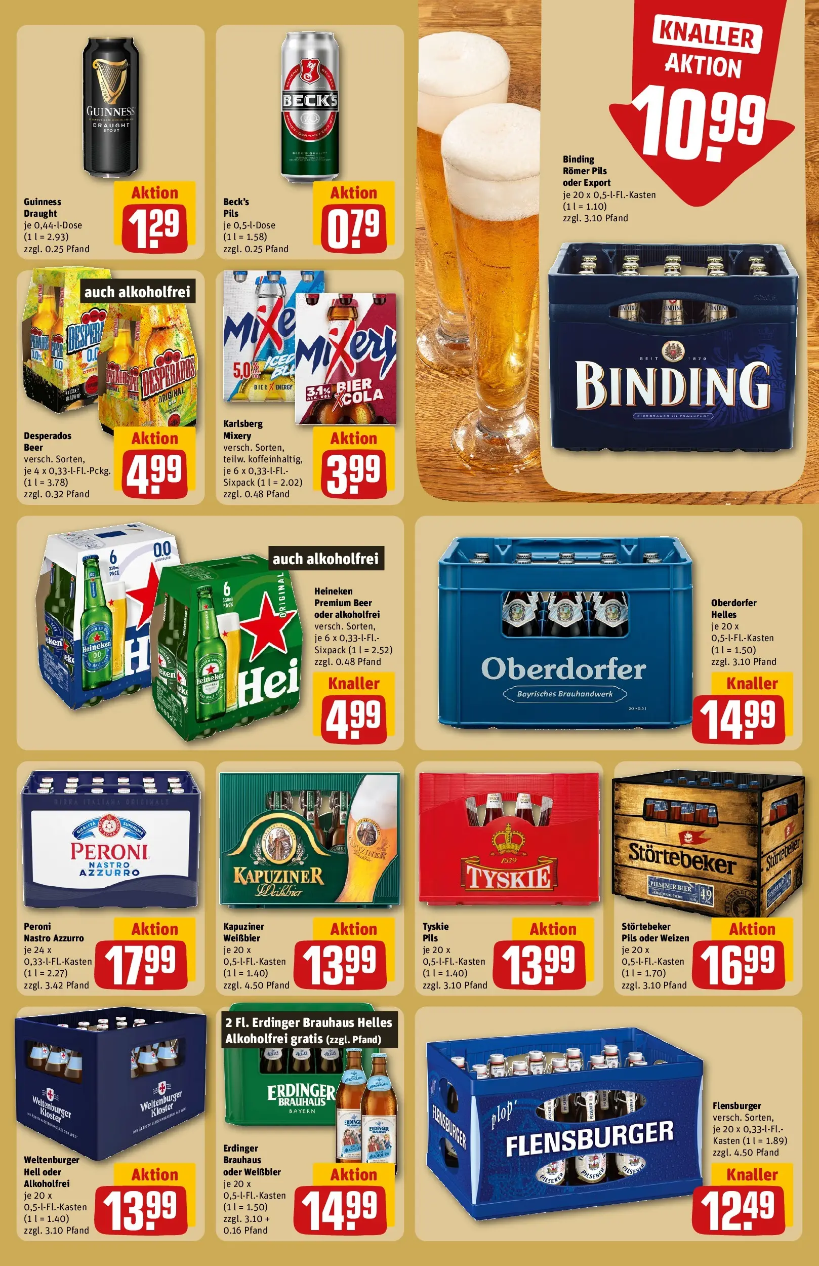 REWE Prospekt ab 13.07.2026 zum Blättern » Angebote | Seite: 21 | Produkte: Tyskie, Erdinger, Heineken, Desperados