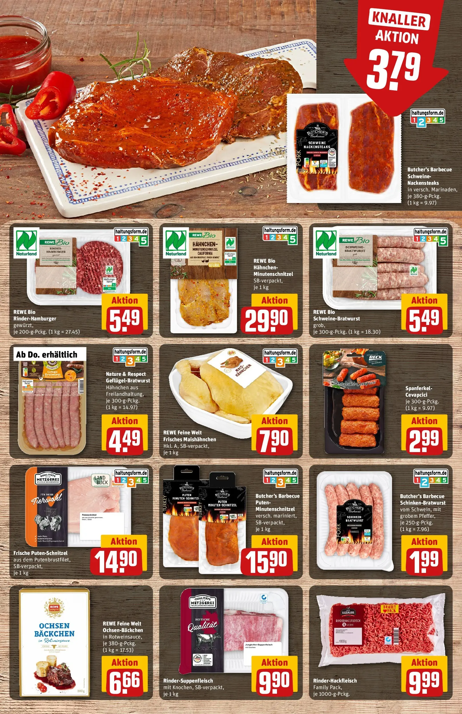 REWE Prospekt ab 13.07.2026 zum Blättern » Angebote | Seite: 9 | Produkte: Bratwurst, Cevapcici, Putenschnitzel, Schinken