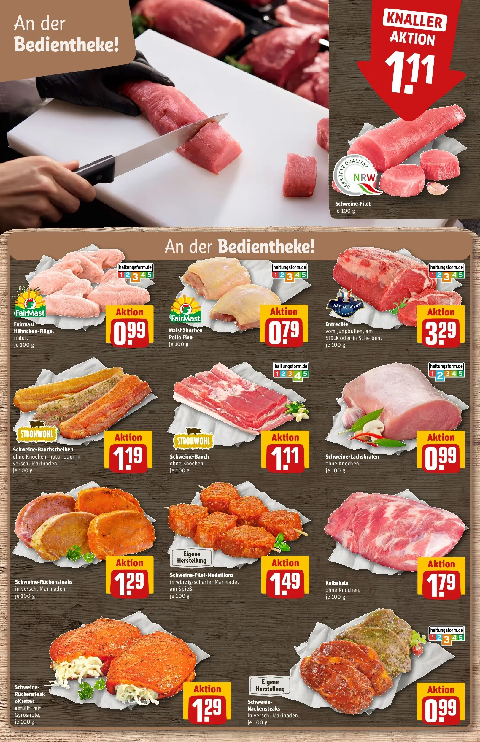 REWE Prospekt ab 13.07.2026 zum Blättern » Angebote | Seite: 8 | Produkte: Nackensteaks, Schweinebauch, Entrecote, Schweinefilet