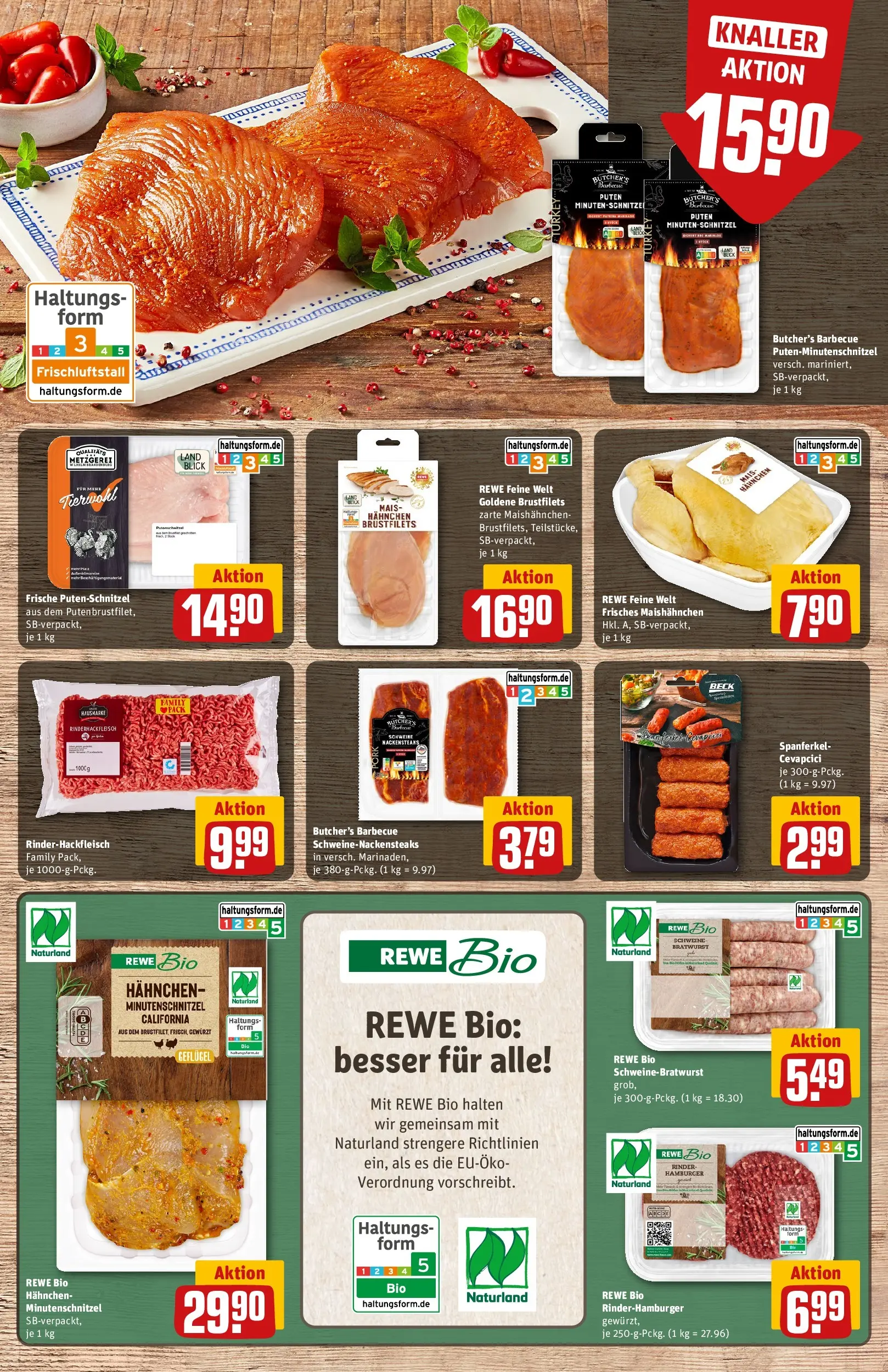 REWE Prospekt ab 13.07.2026 zum Blättern » Angebote | Seite: 9 | Produkte: Nackensteaks, Bratwurst, Cevapcici, Putenschnitzel