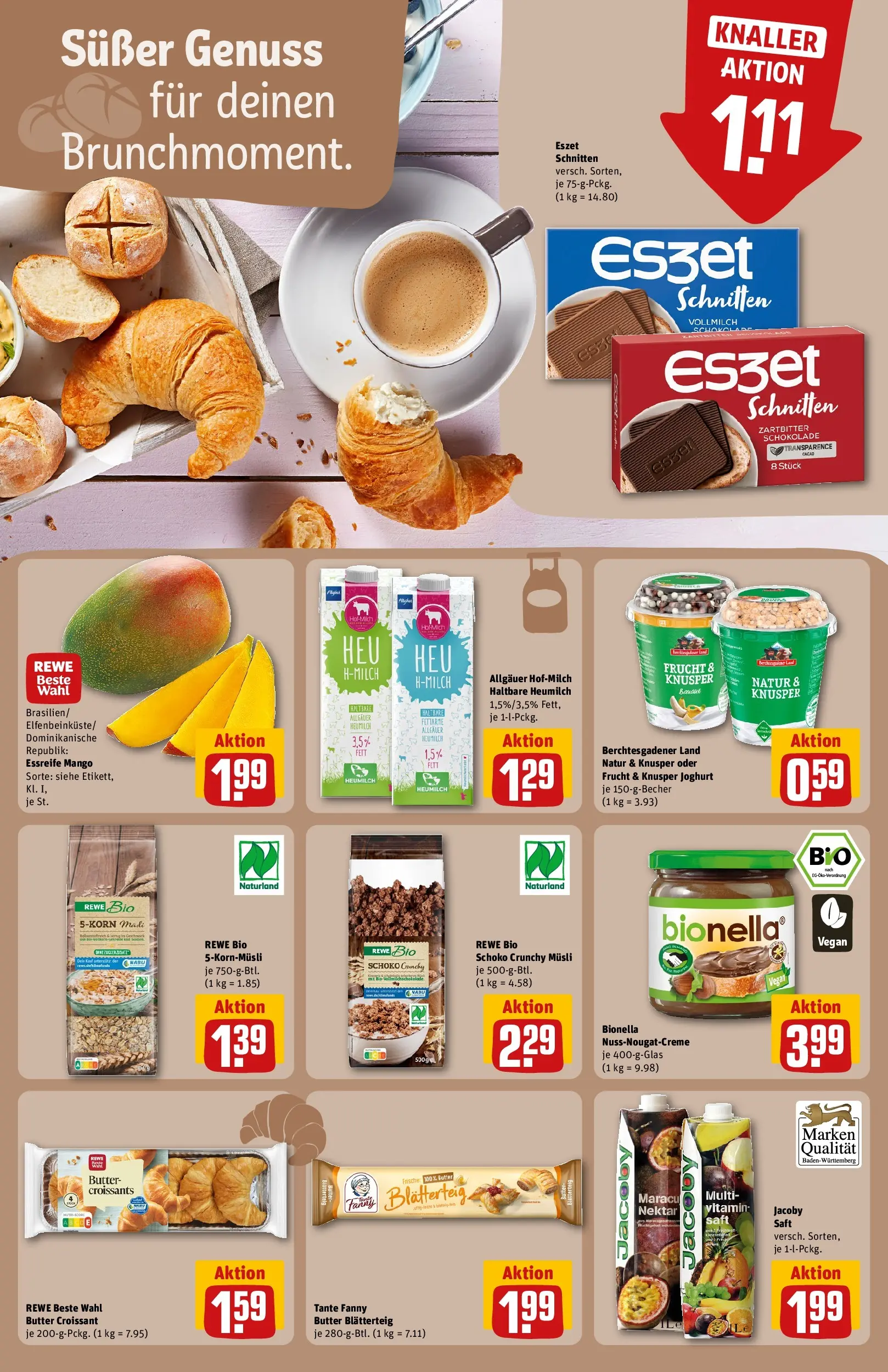 REWE Prospekt ab 13.07.2026 zum Blättern » Angebote | Seite: 18 | Produkte: Joghurt, Schokolade, Croissant, Mango