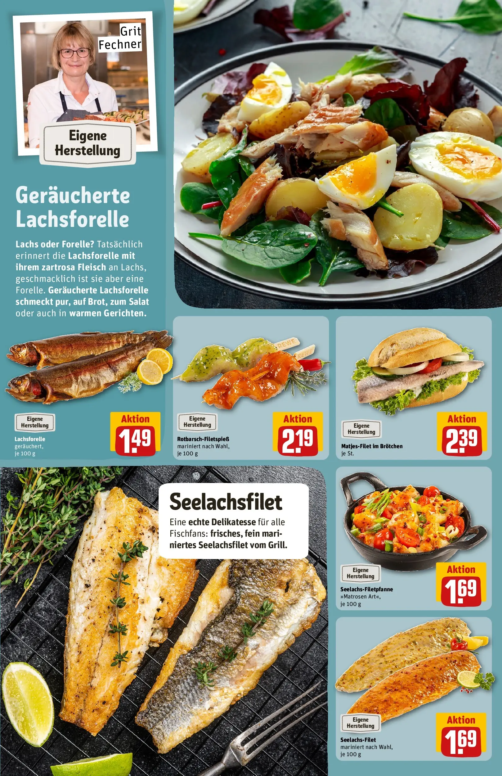 REWE Prospekt ab 13.07.2026 zum Blättern » Angebote | Seite: 12 | Produkte: Lachs, Fleisch, Salat