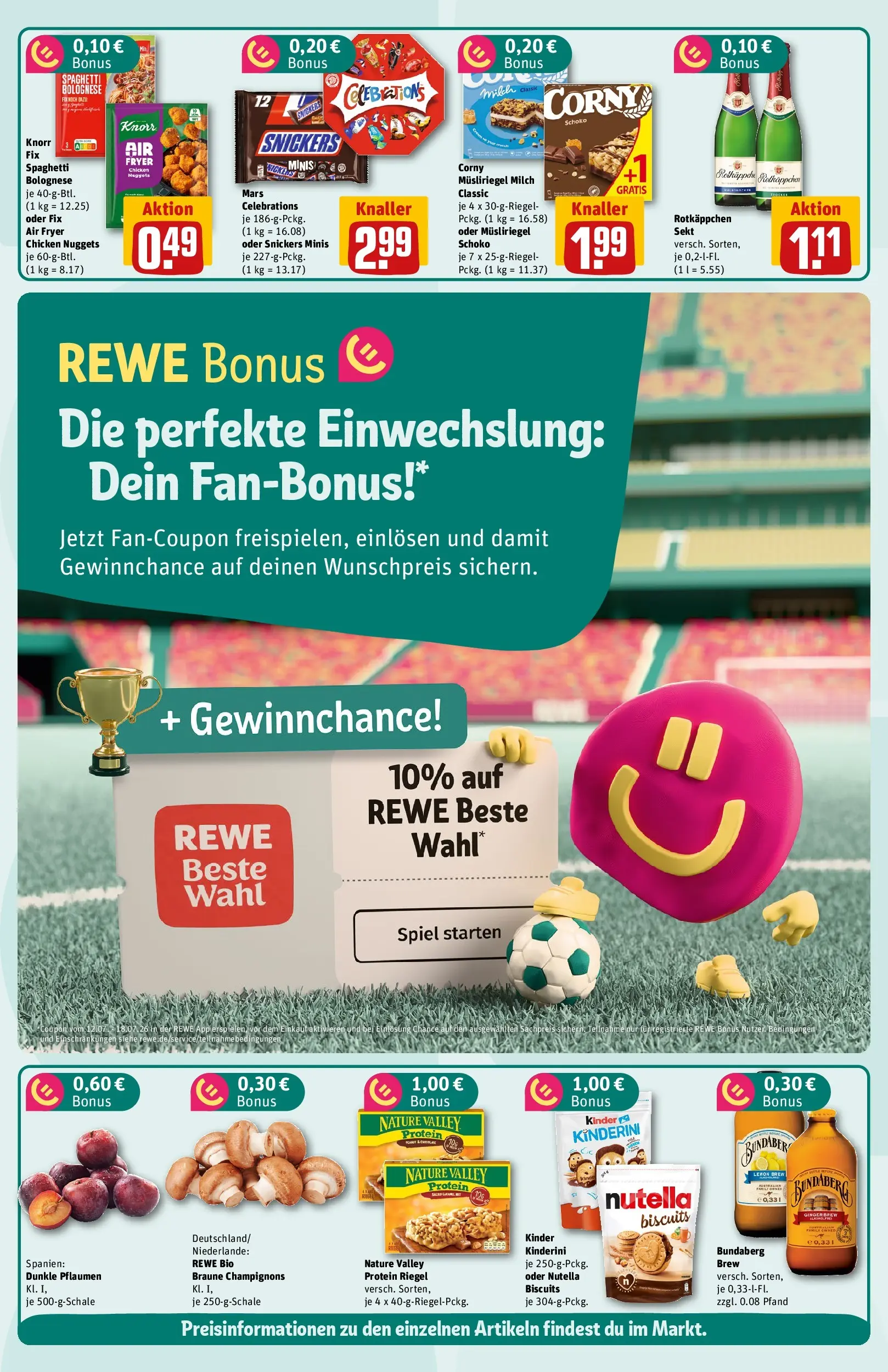 REWE Prospekt ab 13.07.2026 zum Blättern » Angebote | Seite: 2 | Produkte: Spiel, Milch, Sekt, Mars