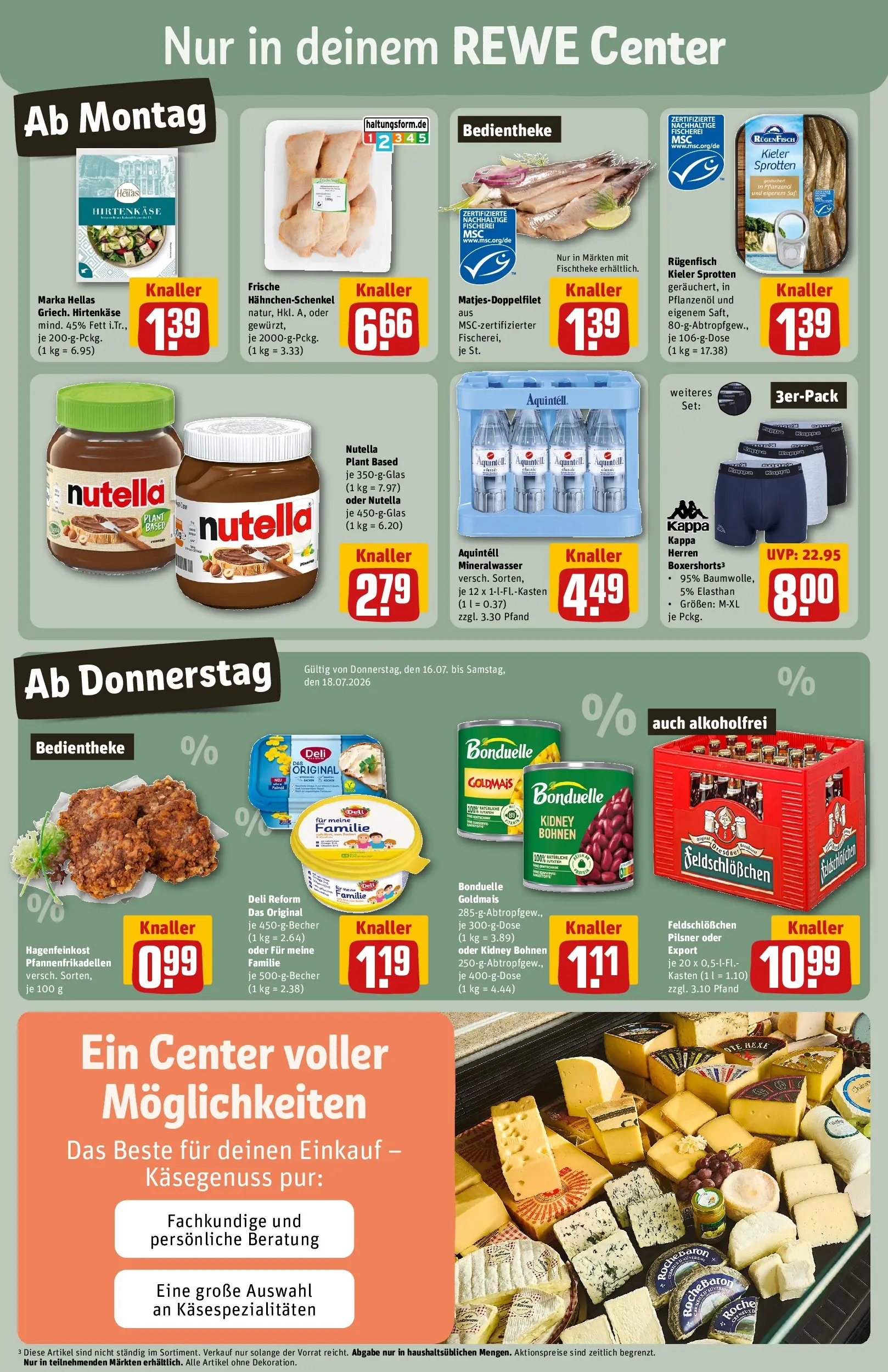REWE Prospekt ab 13.07.2026 zum Blättern » Angebote | Seite: 3 | Produkte: Hahnchenschenkel, Mineralwasser, Nutella, Deli reform