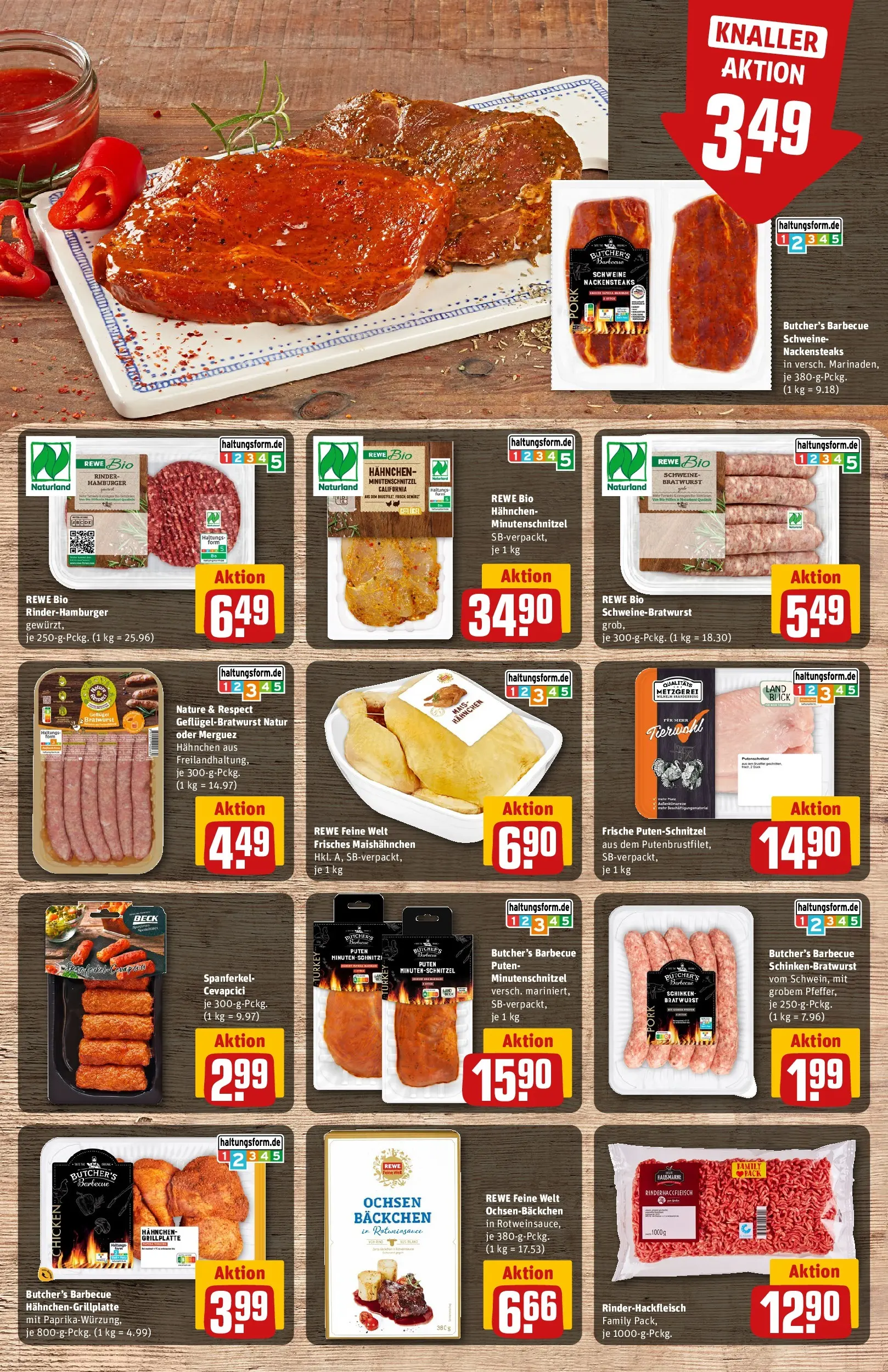 REWE Prospekt ab 13.07.2026 zum Blättern » Angebote | Seite: 9 | Produkte: Nackensteaks, Hahnchen, Cevapcici, Schinken