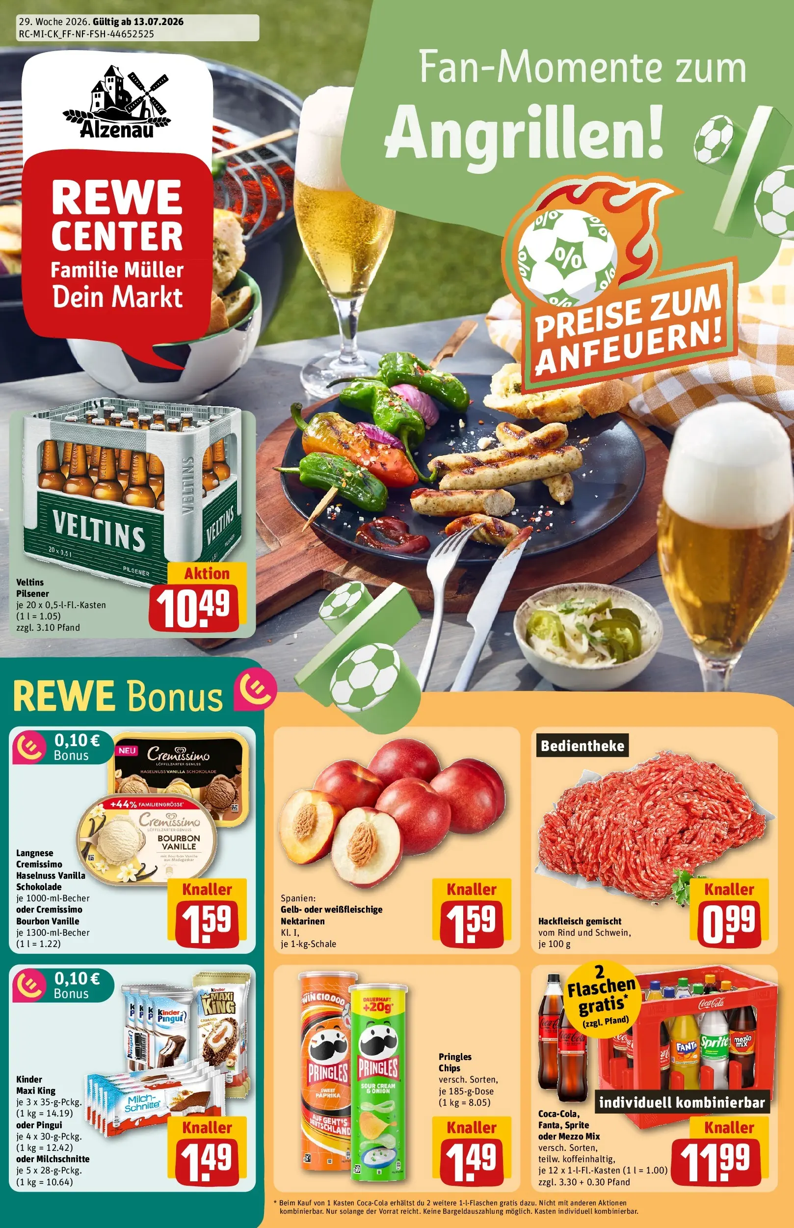 REWE Prospekt ab 13.07.2026 zum Blättern » Angebote | Seite: 1 | Produkte: Fanta, Sprite, Pringles, Veltins