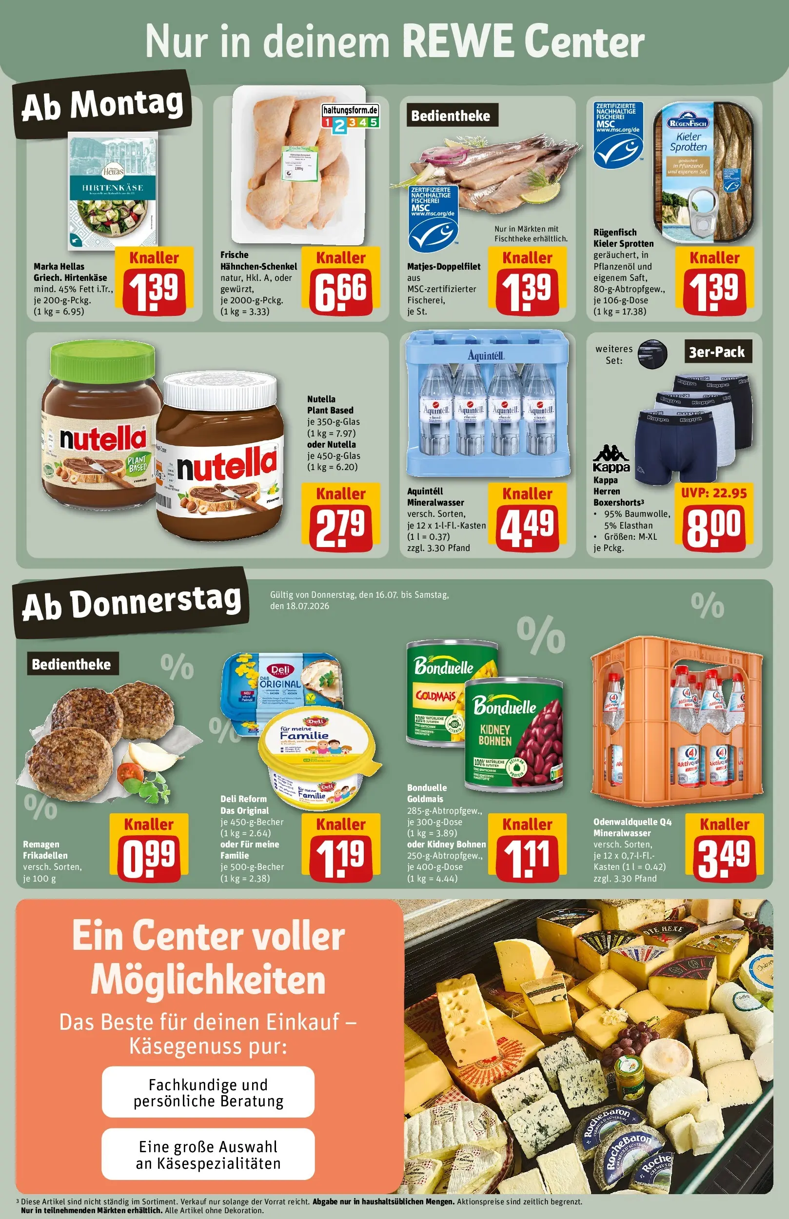 REWE Prospekt ab 13.07.2026 zum Blättern » Angebote | Seite: 3 | Produkte: Hahnchenschenkel, Mineralwasser, Nutella, Deli reform