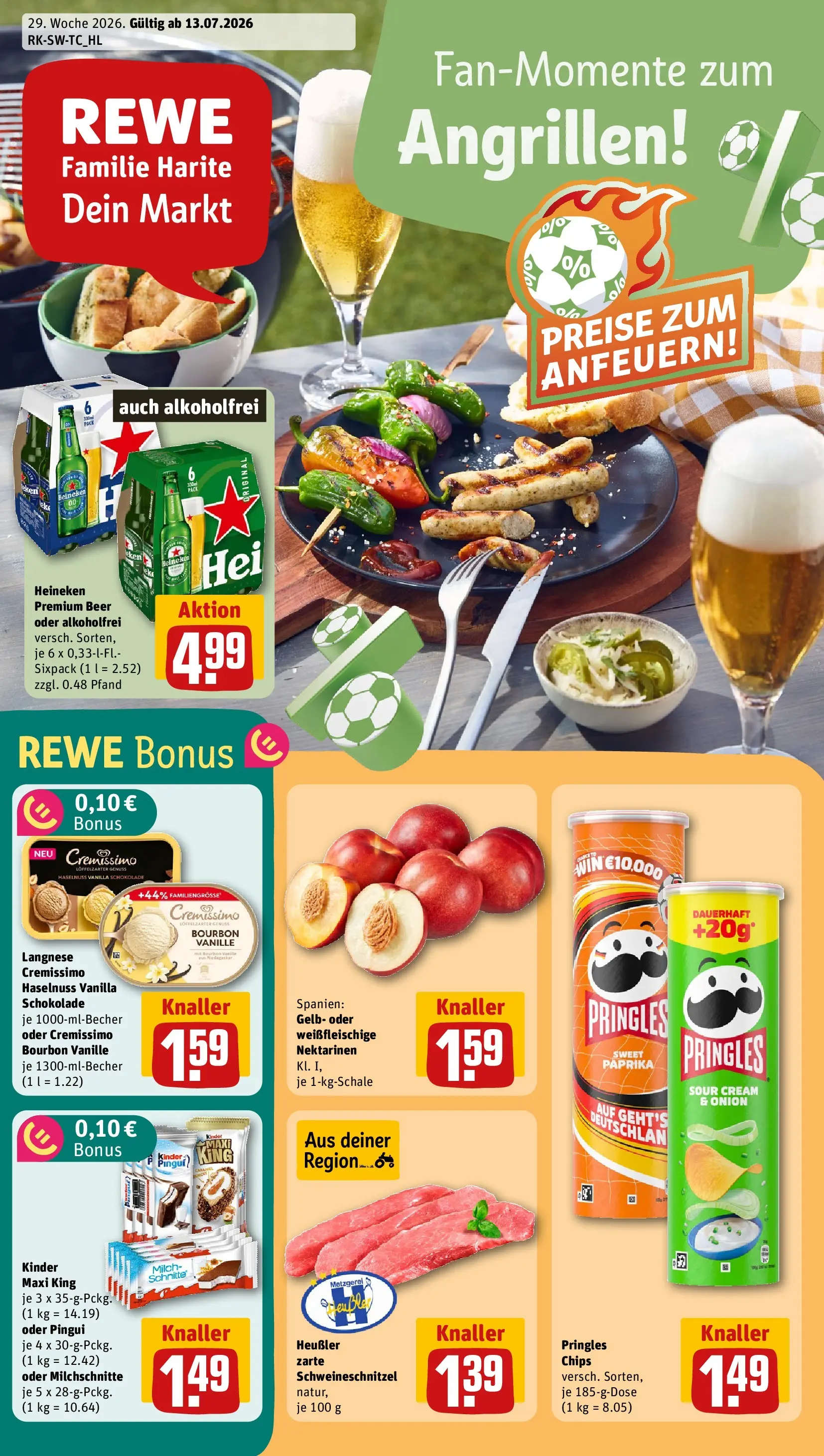 REWE Prospekt ab 13.07.2026 zum Blättern » Angebote | Seite: 1 | Produkte: Nektarinen, Schokolade, Paprika, Chips