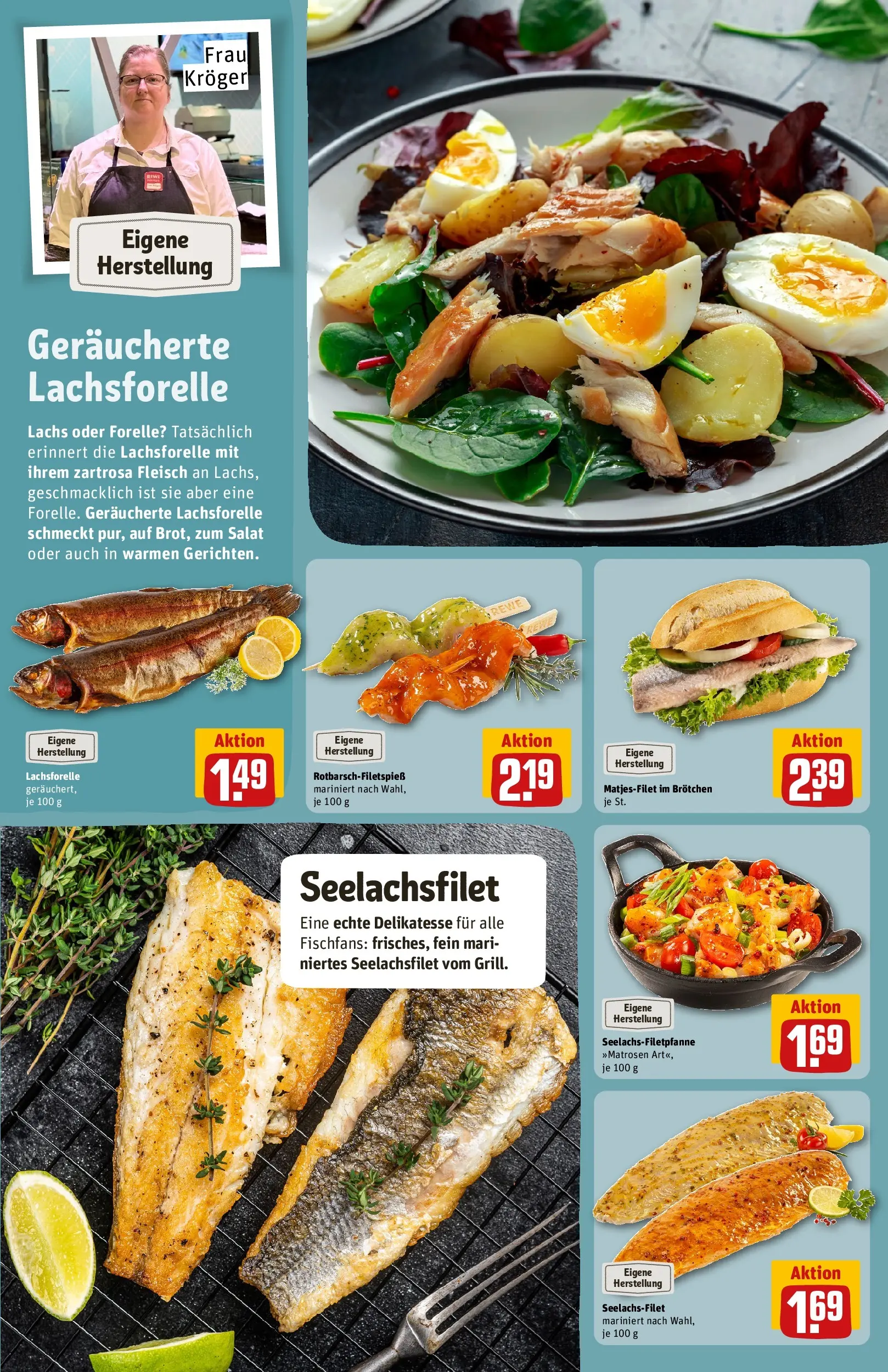 REWE Prospekt ab 13.07.2026 zum Blättern » Angebote | Seite: 12 | Produkte: Lachs, Fleisch, Salat