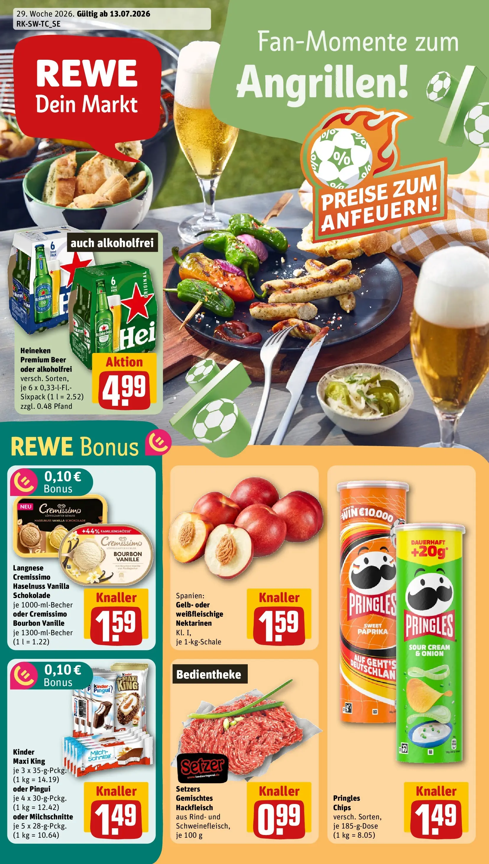 REWE Prospekt ab 13.07.2026 zum Blättern » Angebote | Seite: 1 | Produkte: Milch, Paprika, Bourbon, Hackfleisch