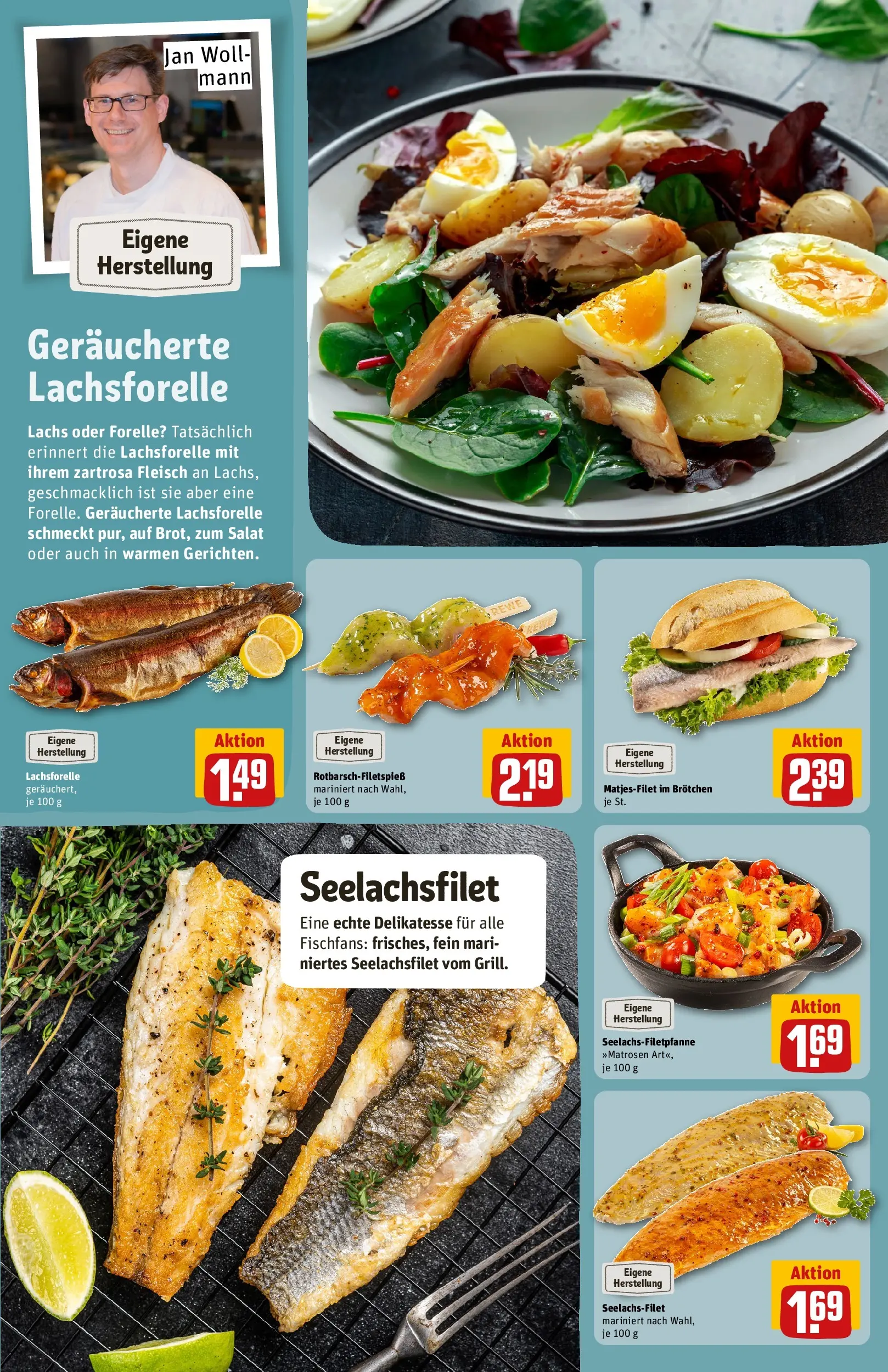 REWE Prospekt ab 13.07.2026 zum Blättern » Angebote | Seite: 12 | Produkte: Lachs, Fleisch, Salat