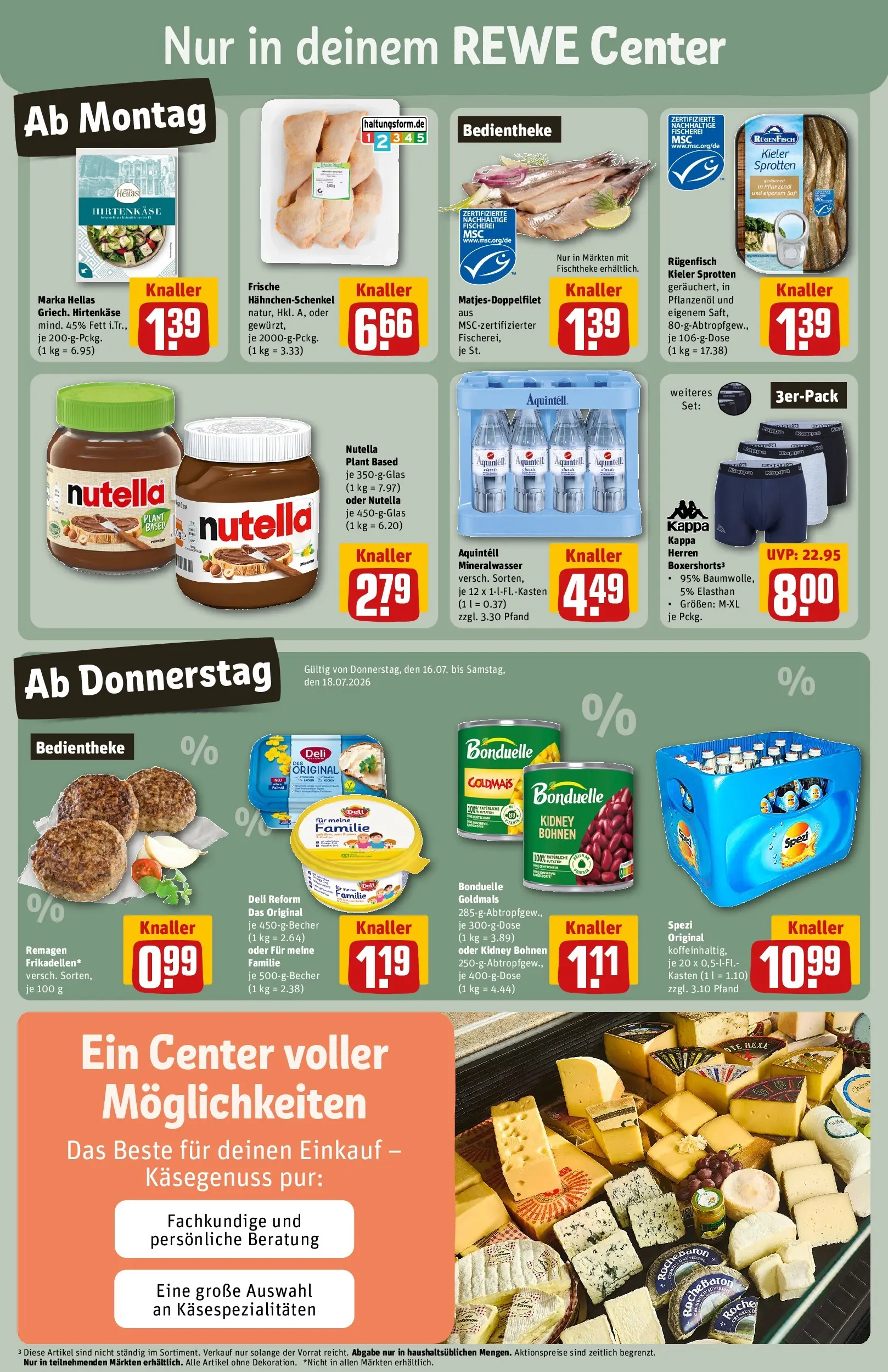 REWE Prospekt ab 13.07.2026 zum Blättern » Angebote | Seite: 3 | Produkte: Hahnchenschenkel, Mineralwasser, Nutella, Deli reform