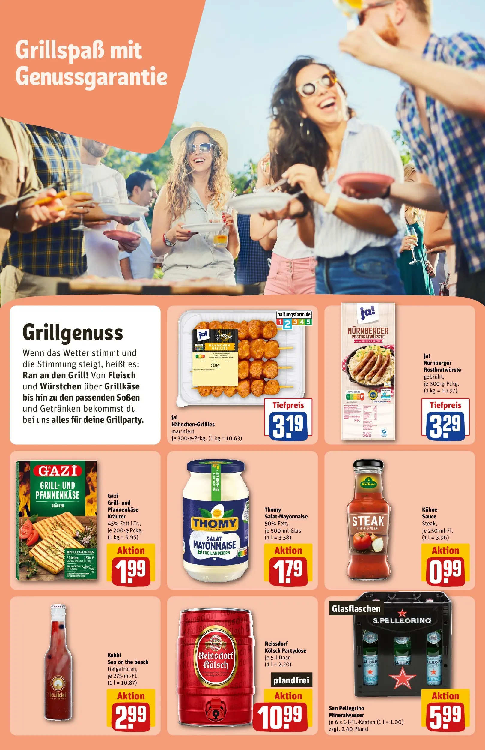REWE Prospekt ab 13.07.2026 zum Blättern » Angebote | Seite: 14 | Produkte: Mineralwasser, Mayonnaise, Steak, Salat