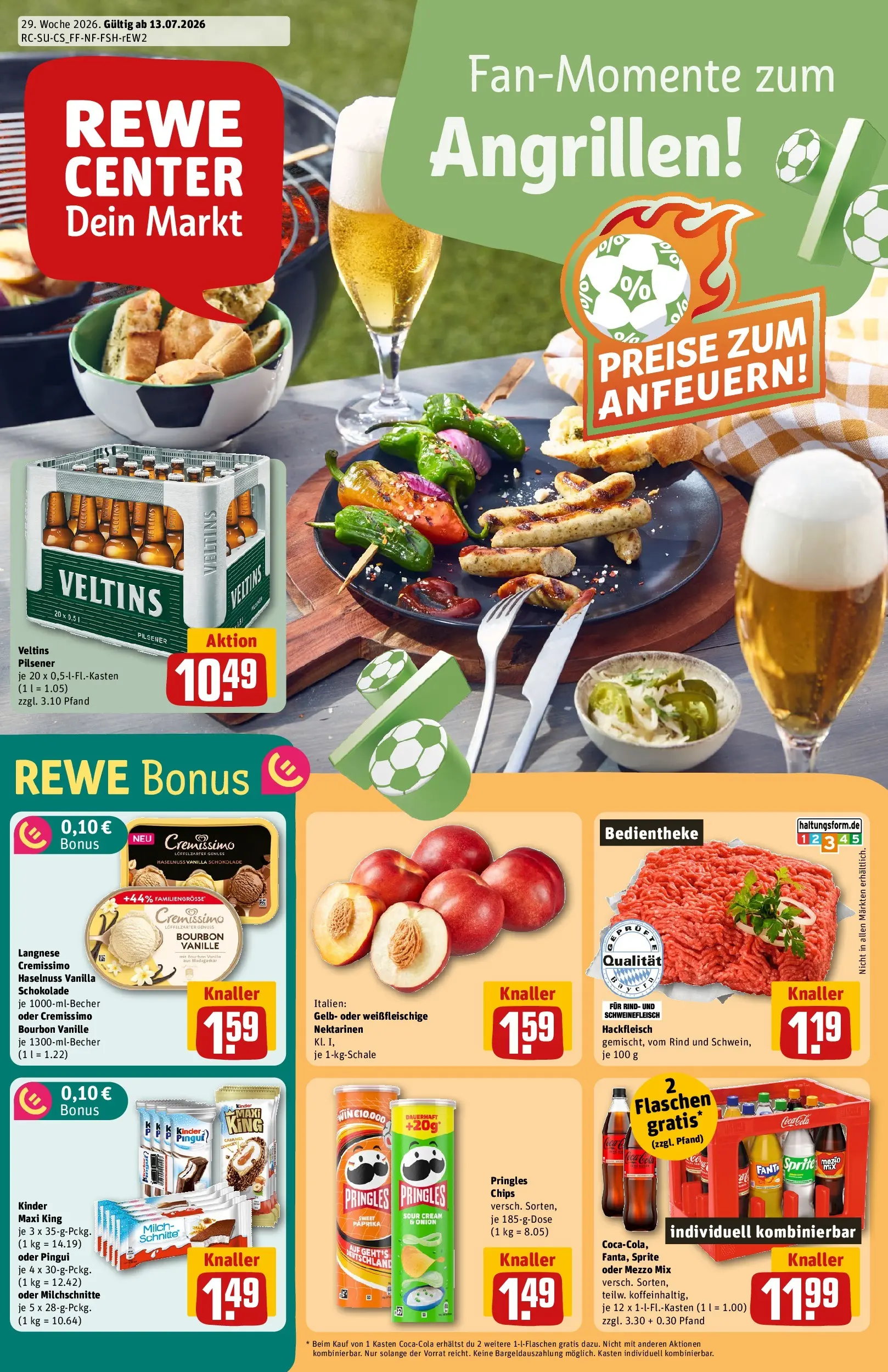 REWE Prospekt ab 13.07.2026 zum Blättern » Angebote | Seite: 1 | Produkte: Mezzo mix, Fanta, Bourbon, Hackfleisch