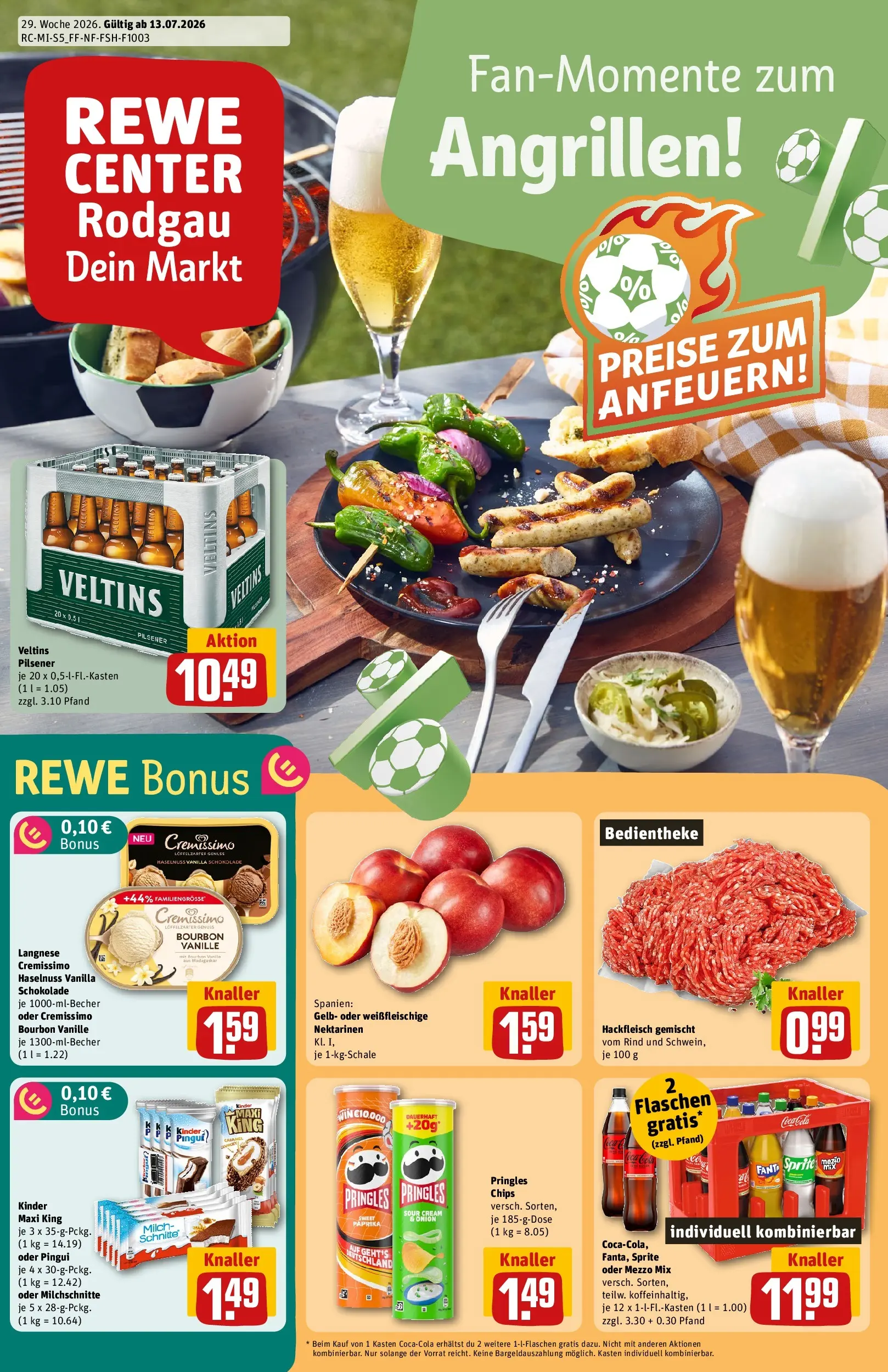 REWE Prospekt ab 13.07.2026 zum Blättern » Angebote | Seite: 1 | Produkte: Mezzo mix, Sprite, Schokolade, Bourbon