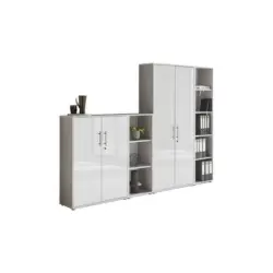 Office Edition B: 257 cm Grau/Wei&szlig; Hochglanz