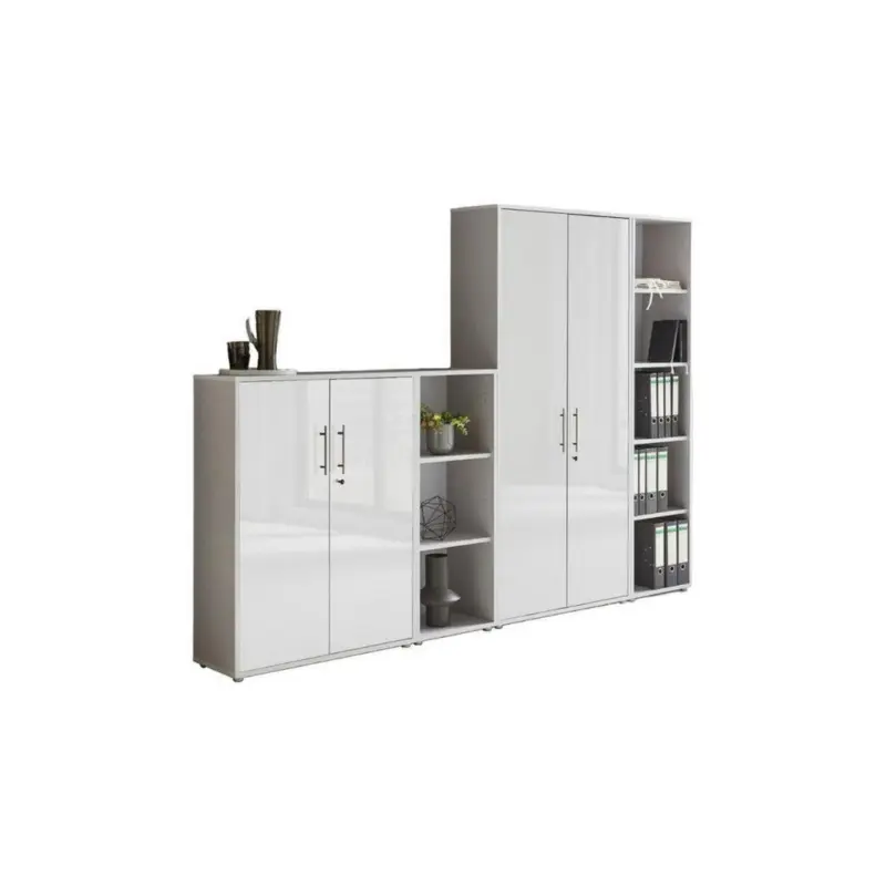 Office Edition B: 257 cm Grau/Wei&szlig; Hochglanz