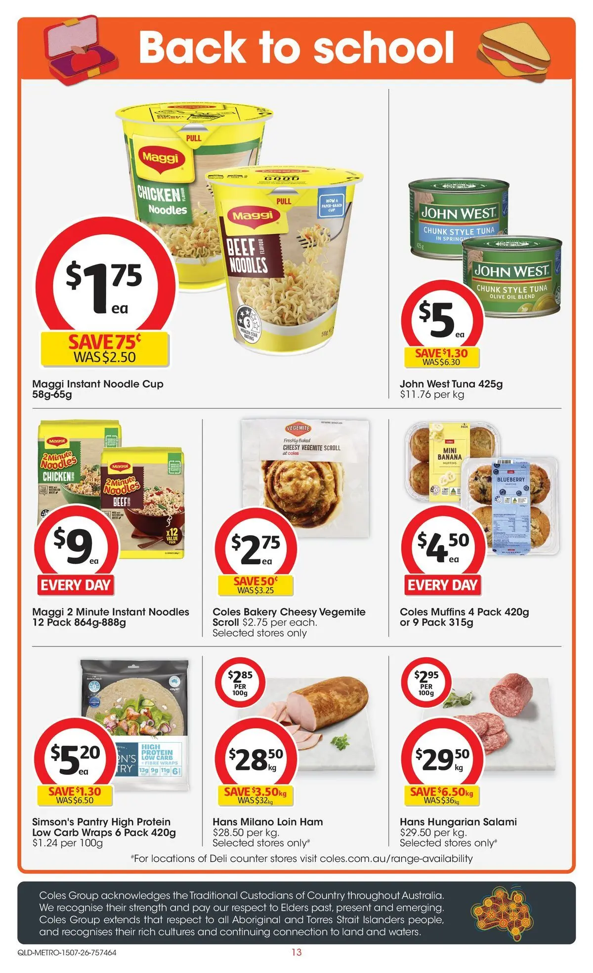 ﻿Coles catalogue valid from 15/07/2026 > Online Australia | Page: 13 | Products: Salami, Noodles, Muffins, Vegemite