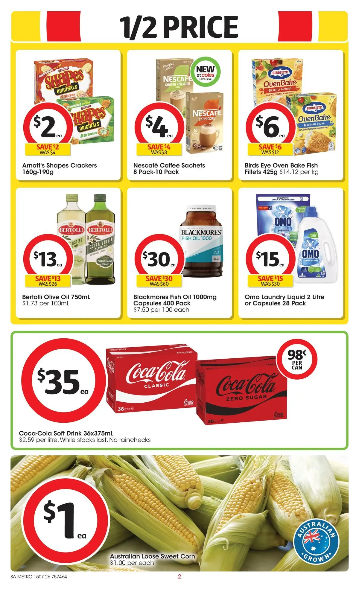 ﻿Coles catalogue valid from 15/07/2026 > Online Australia | Page: 2 | Products: Chicken, Coca Cola, Olive oil, Laundry