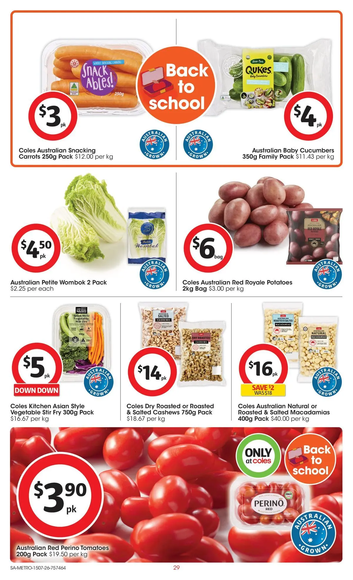 ﻿Coles catalogue valid from 15/07/2026 > Online Australia | Page: 29 | Products: Tomatoes, Carrots, Potatoes, Bag