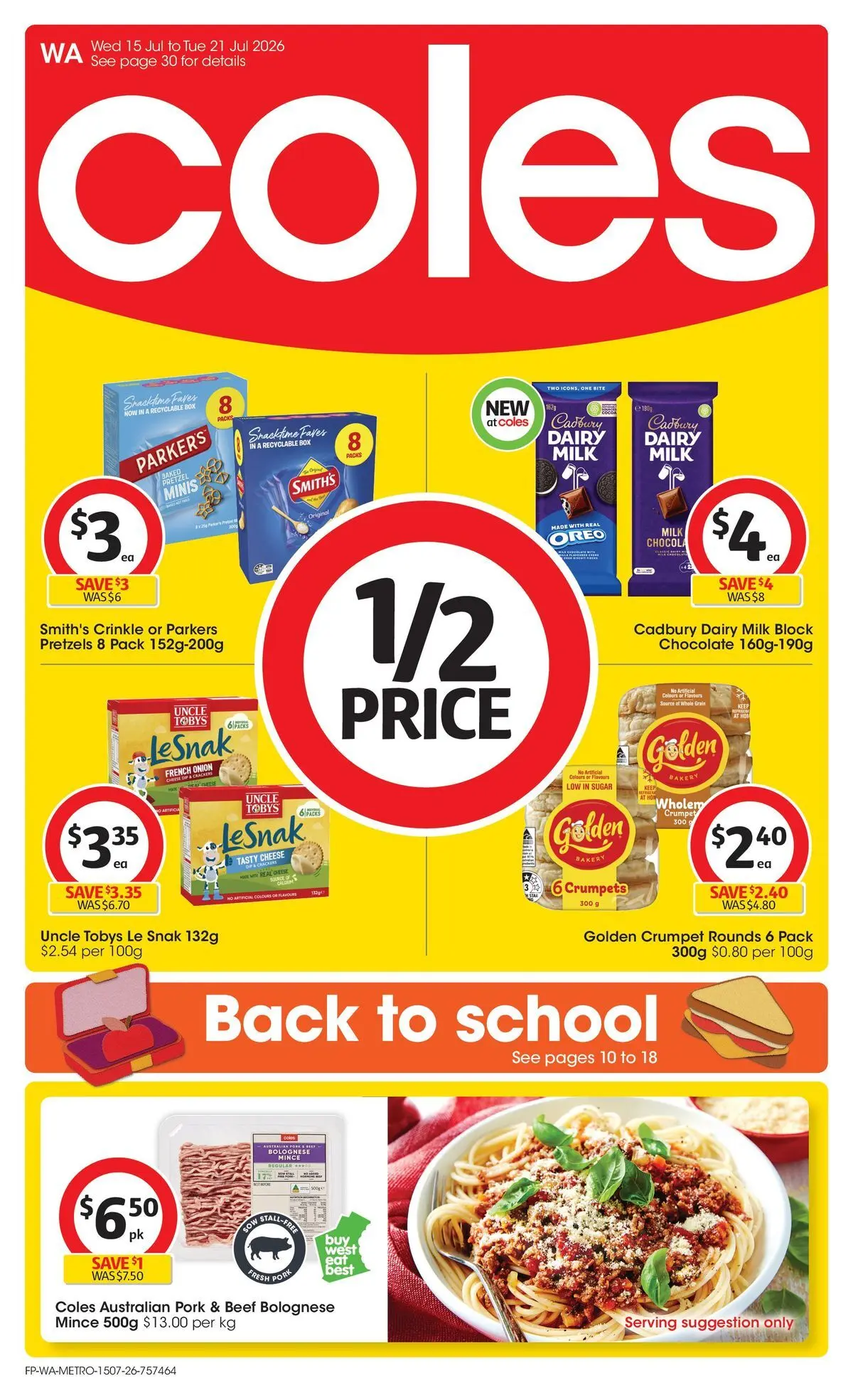 ﻿Coles catalogue valid from 15/07/2026 > Online Australia | Page: 1 | Products: Pork, Beef, Pretzels, Sugar