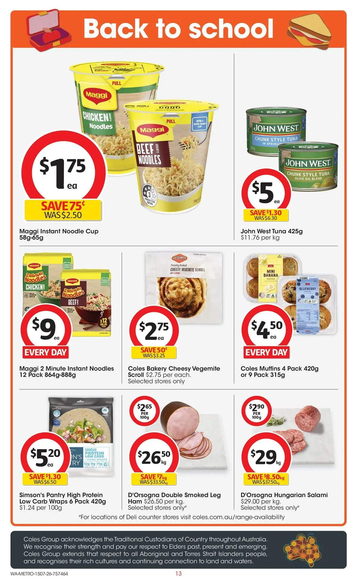 ﻿Coles catalogue valid from 15/07/2026 > Online Australia | Page: 13 | Products: Noodles, Muffins, Vegemite, Bakery