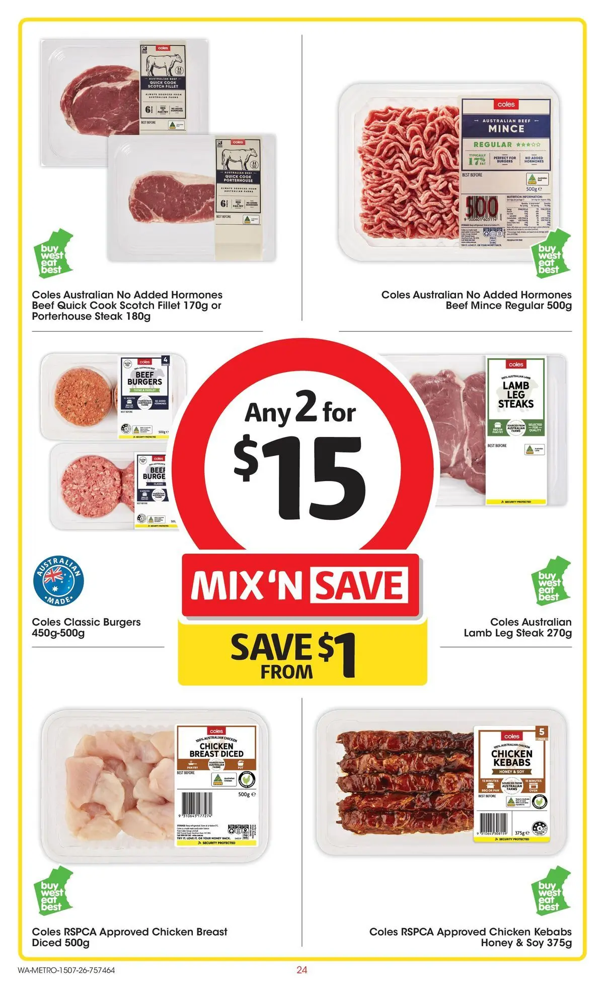 ﻿Coles catalogue valid from 15/07/2026 > Online Australia | Page: 24 | Products: Honey, Chicken, Steak, Scotch
