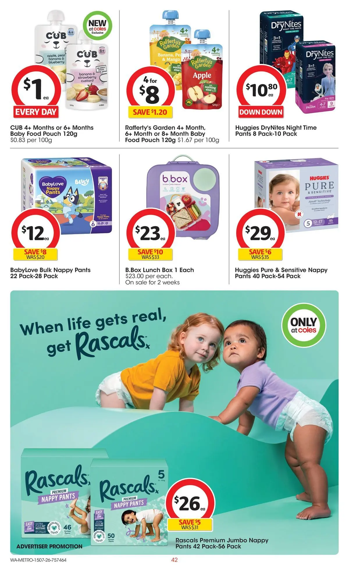 ﻿Coles catalogue valid from 15/07/2026 > Online Australia | Page: 42 | Products: Box, Baby food, Mango, Pear
