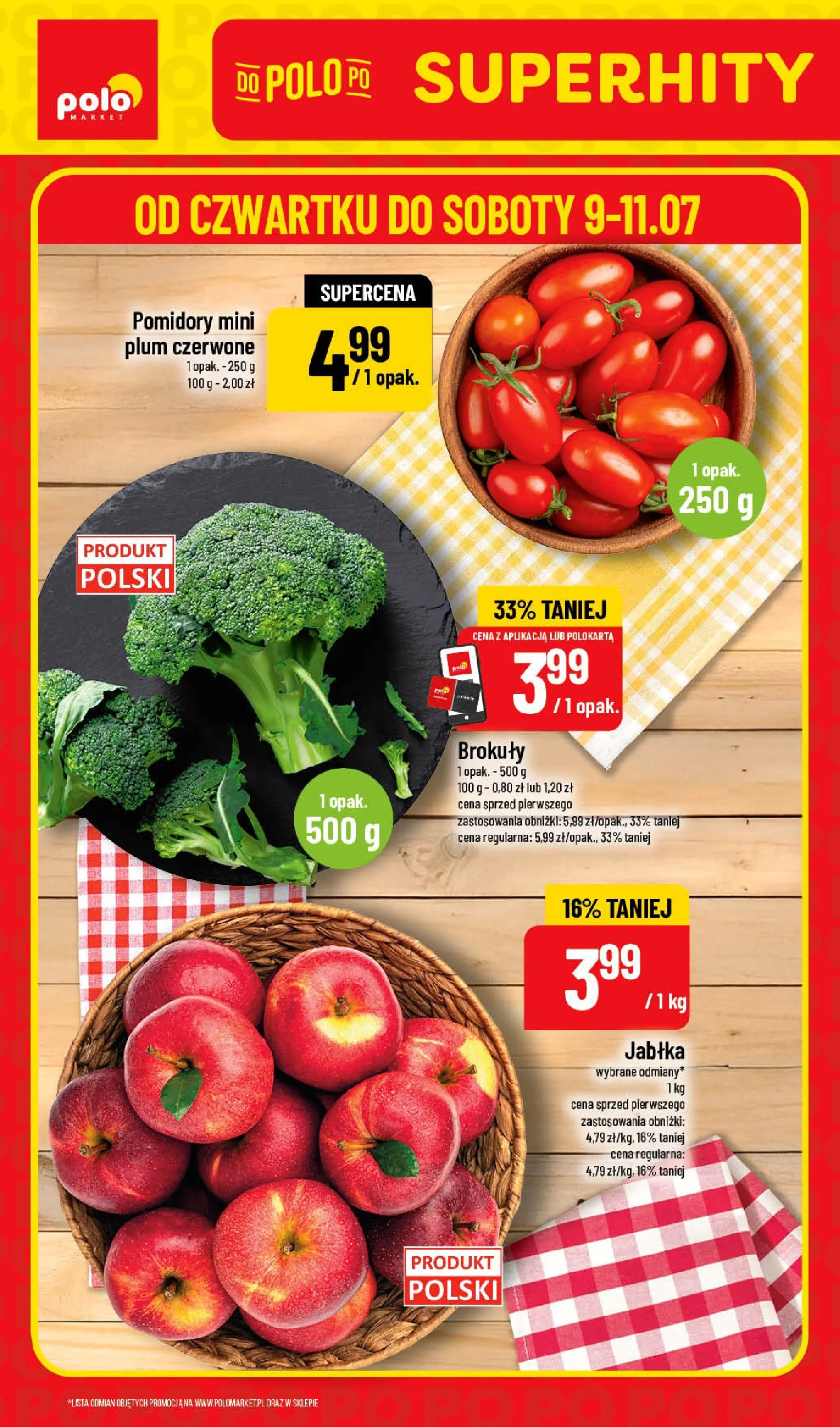 Nowa POLOmarket gazetka od jutra 09.07.2026 | Strona: 1 | Produkty: Jabłka, Pomidory