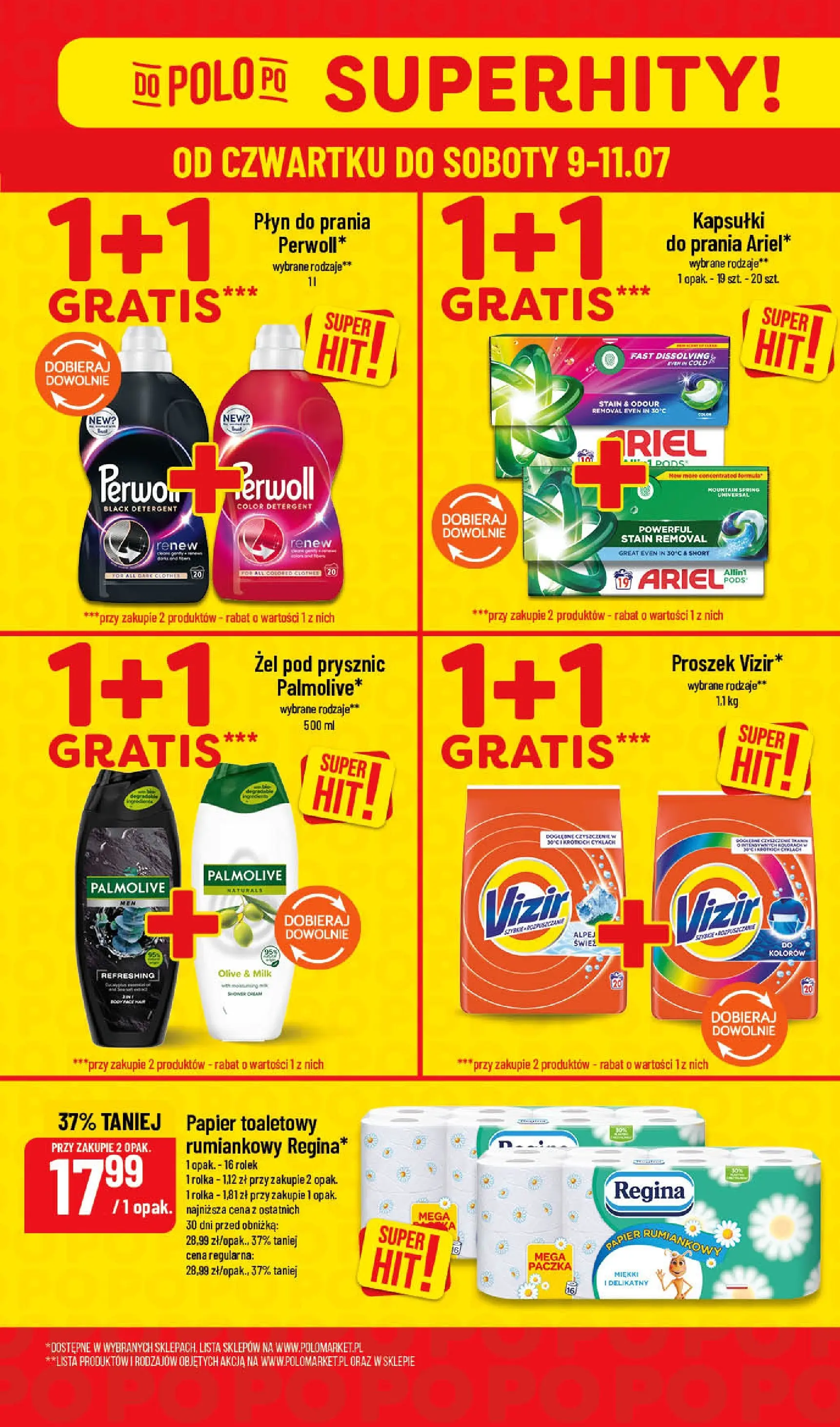 Nowa POLOmarket gazetka od jutra 09.07.2026 | Strona: 4 | Produkty: Papier toaletowy, Prysznic, Żel pod prysznic, Detergent