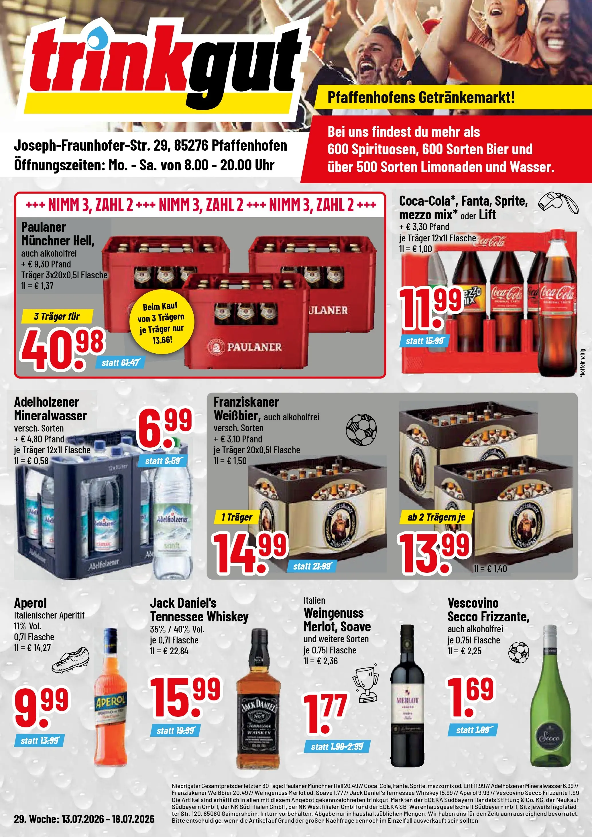 Trinkgut Prospekt Pfaffenhofen/Ilm (ab 12.07.2026) » Angebote online | Seite: 1 | Produkte: Bier, Merlot, Jack Daniel's, Aperol