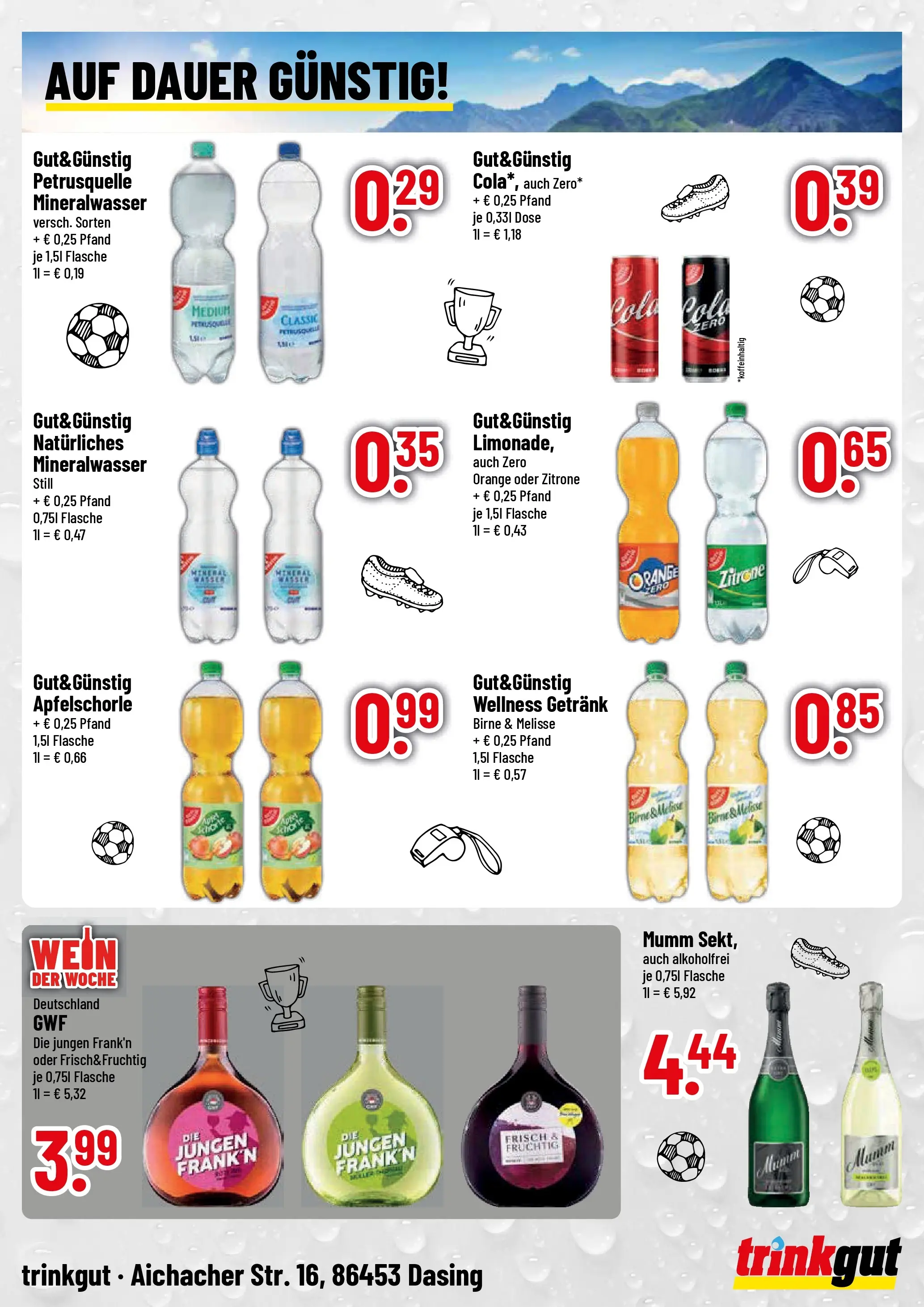 Trinkgut Prospekt Dasing (ab 13.07.2026) » Angebote online | Seite: 4 | Produkte: Mineralwasser, Zitrone, Birne, Wein
